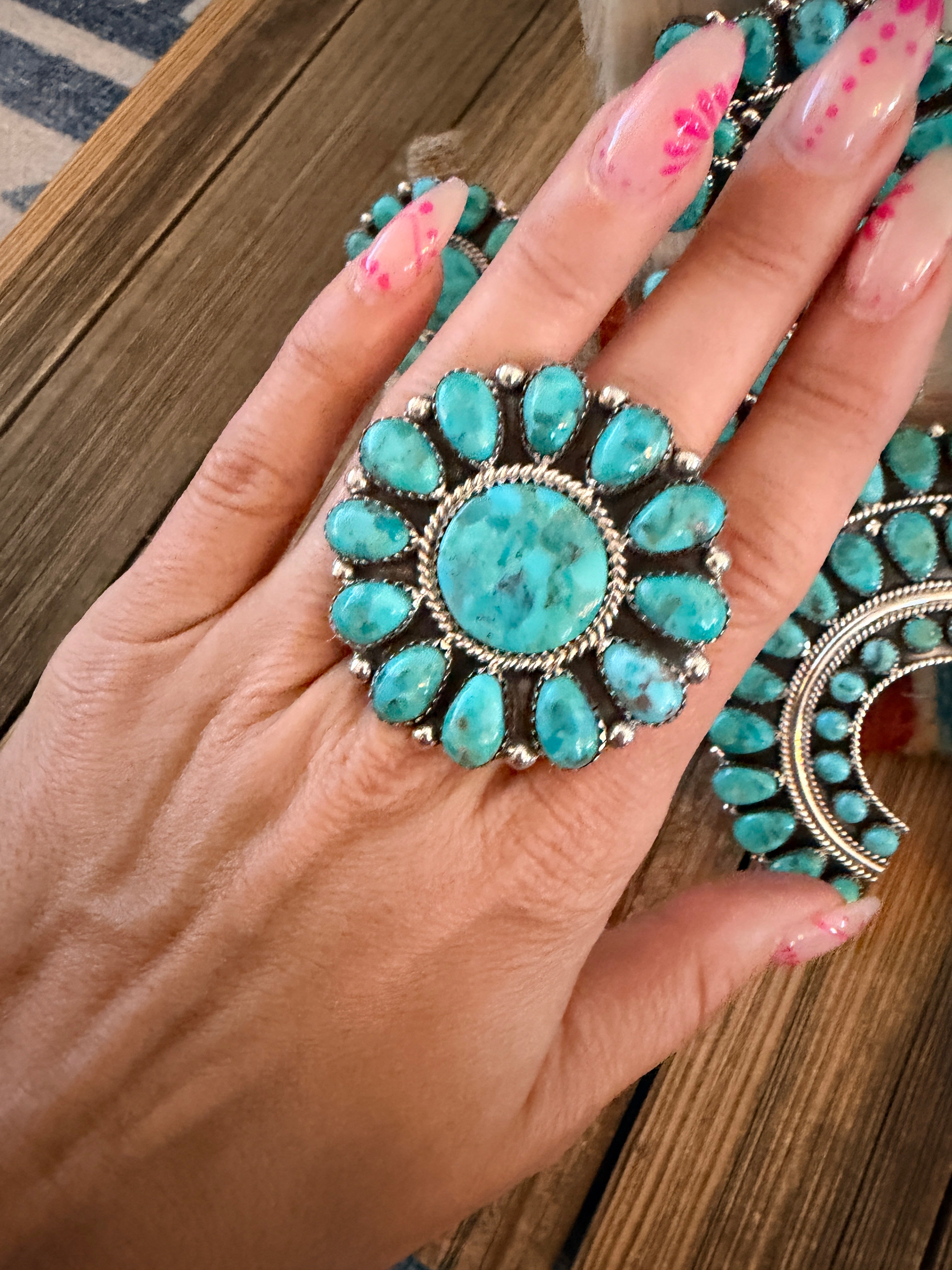 Handcrafted Turquoise & Sterling Silver Cluster 7-Piece Jewelry Set by Danny L. Wauneka