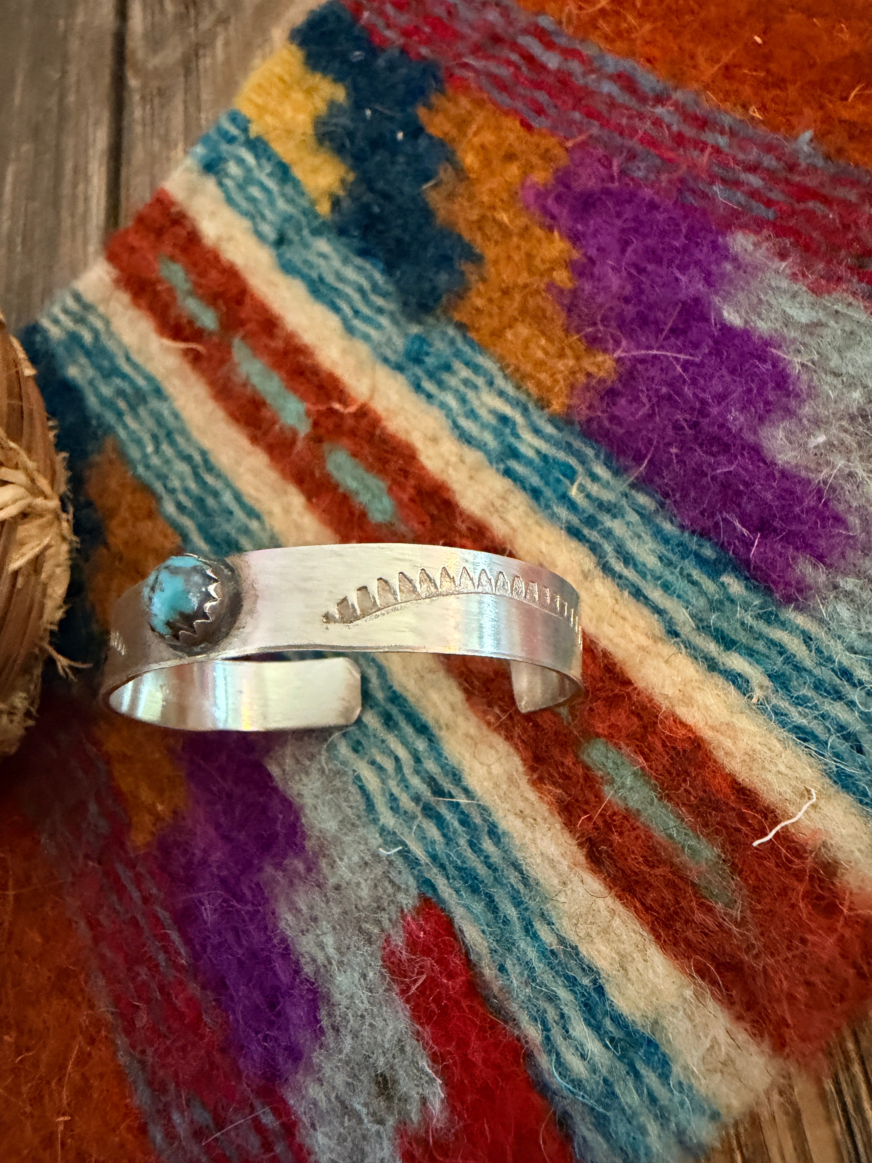 Handcrafted Turquoise & Sterling Silver Baby Cuff Bracelet