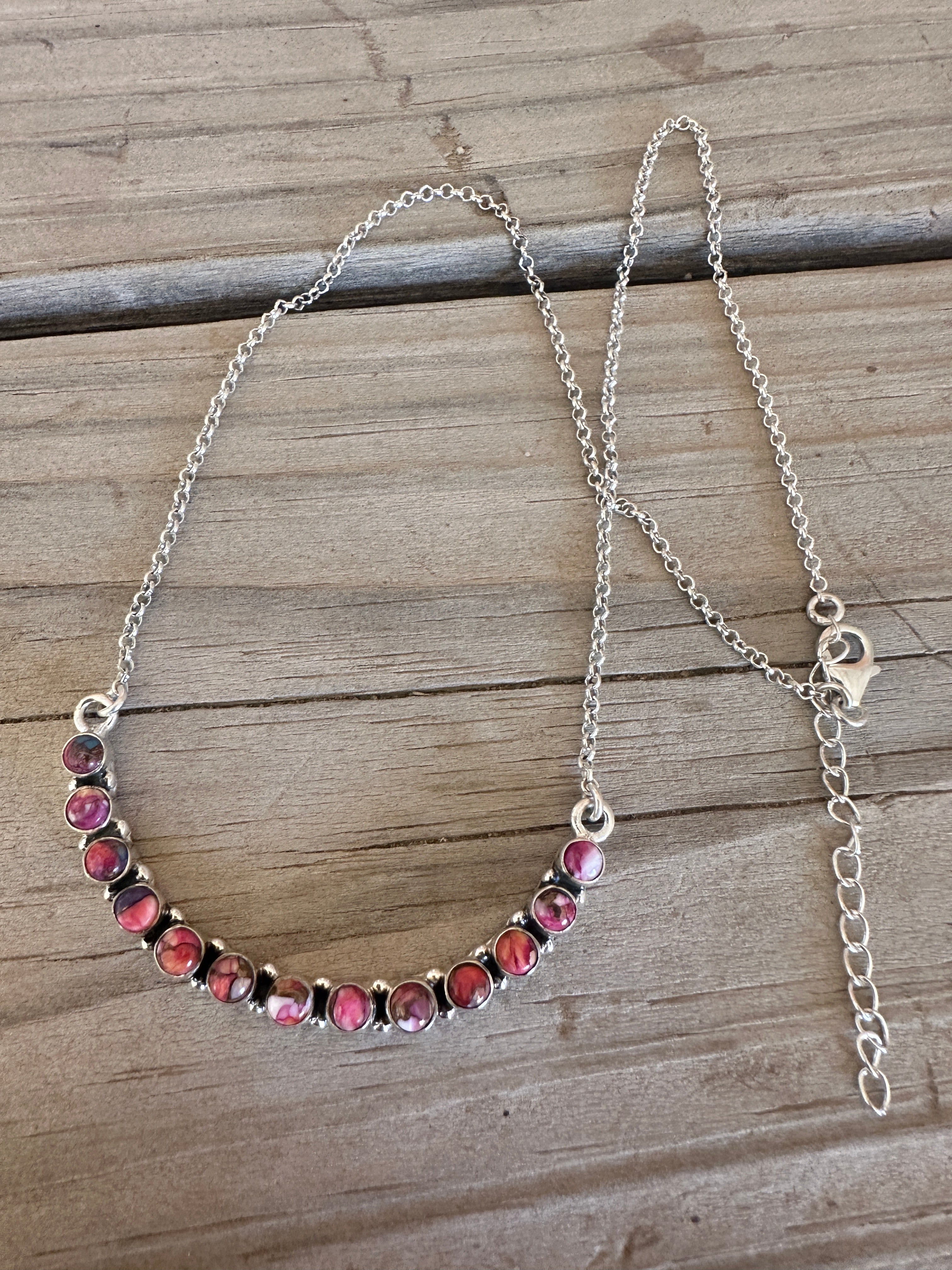 Handmade Sterling Silver, Pink Dream Mojave Bar Necklace