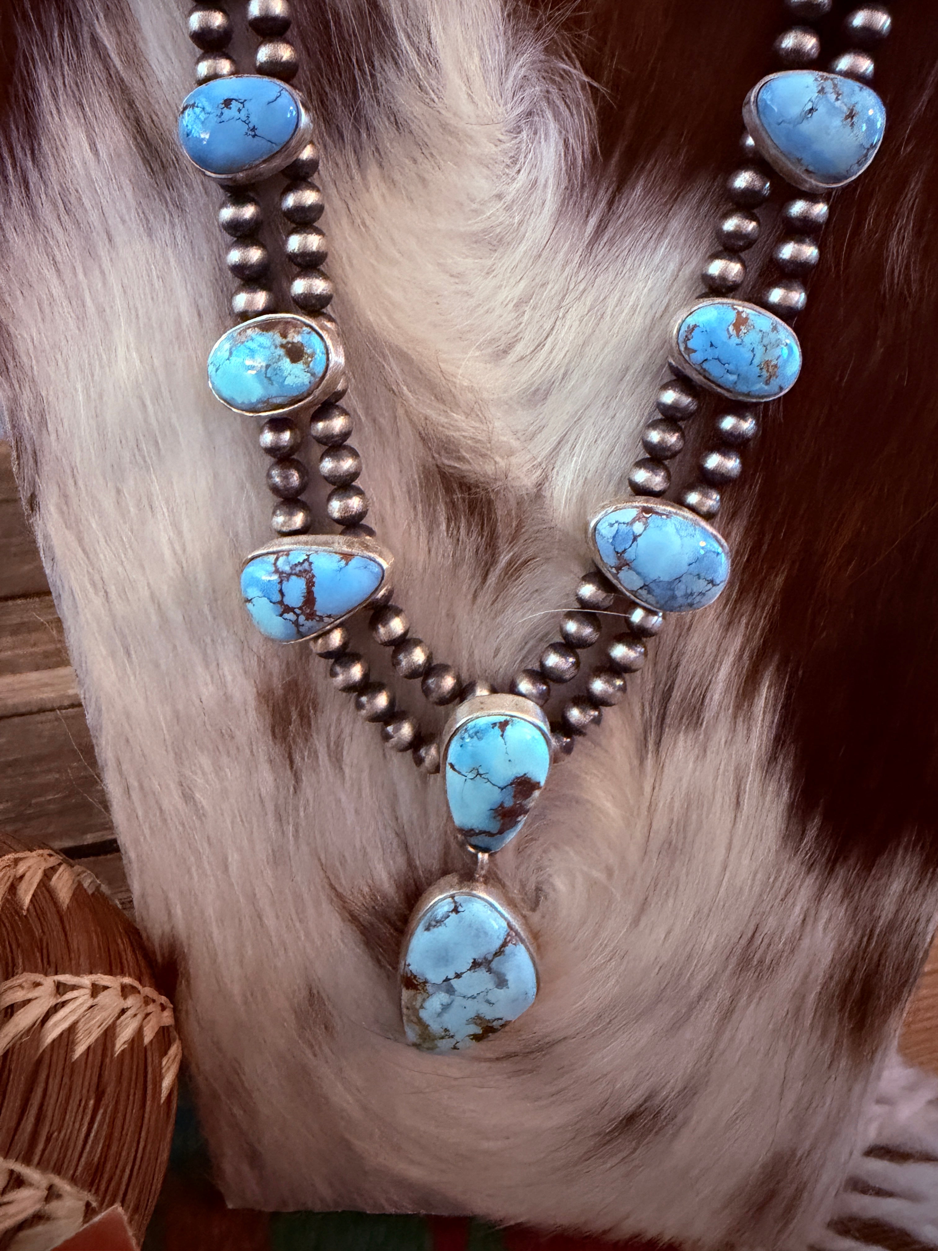 Handcrafted Golden Hills Turquoise & Sterling Silver Necklace and Earring Set by Kathleen Chavez
