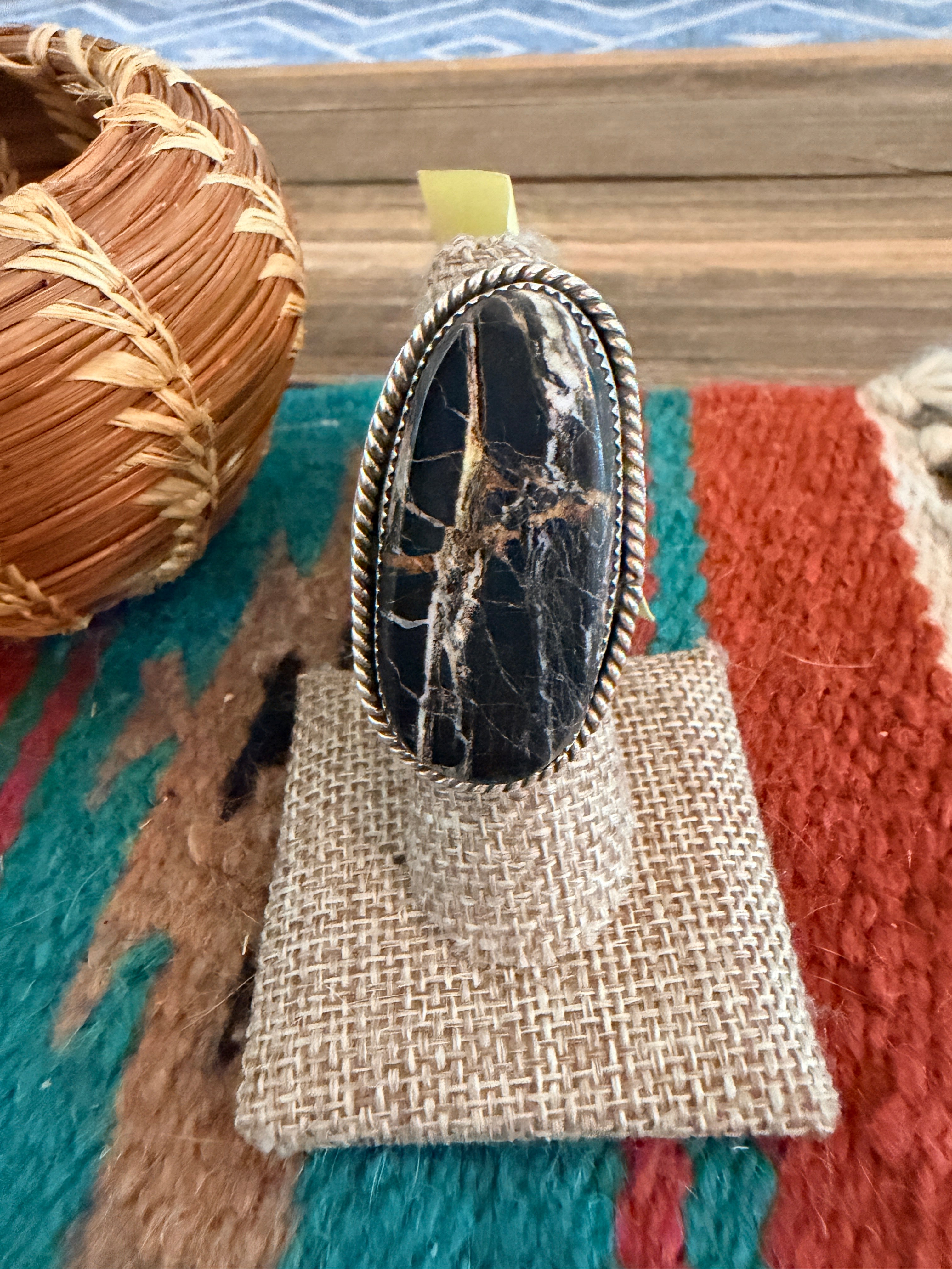 Old Pawn Handcrafted White Buffalo & Sterling Silver Adjustable Ring