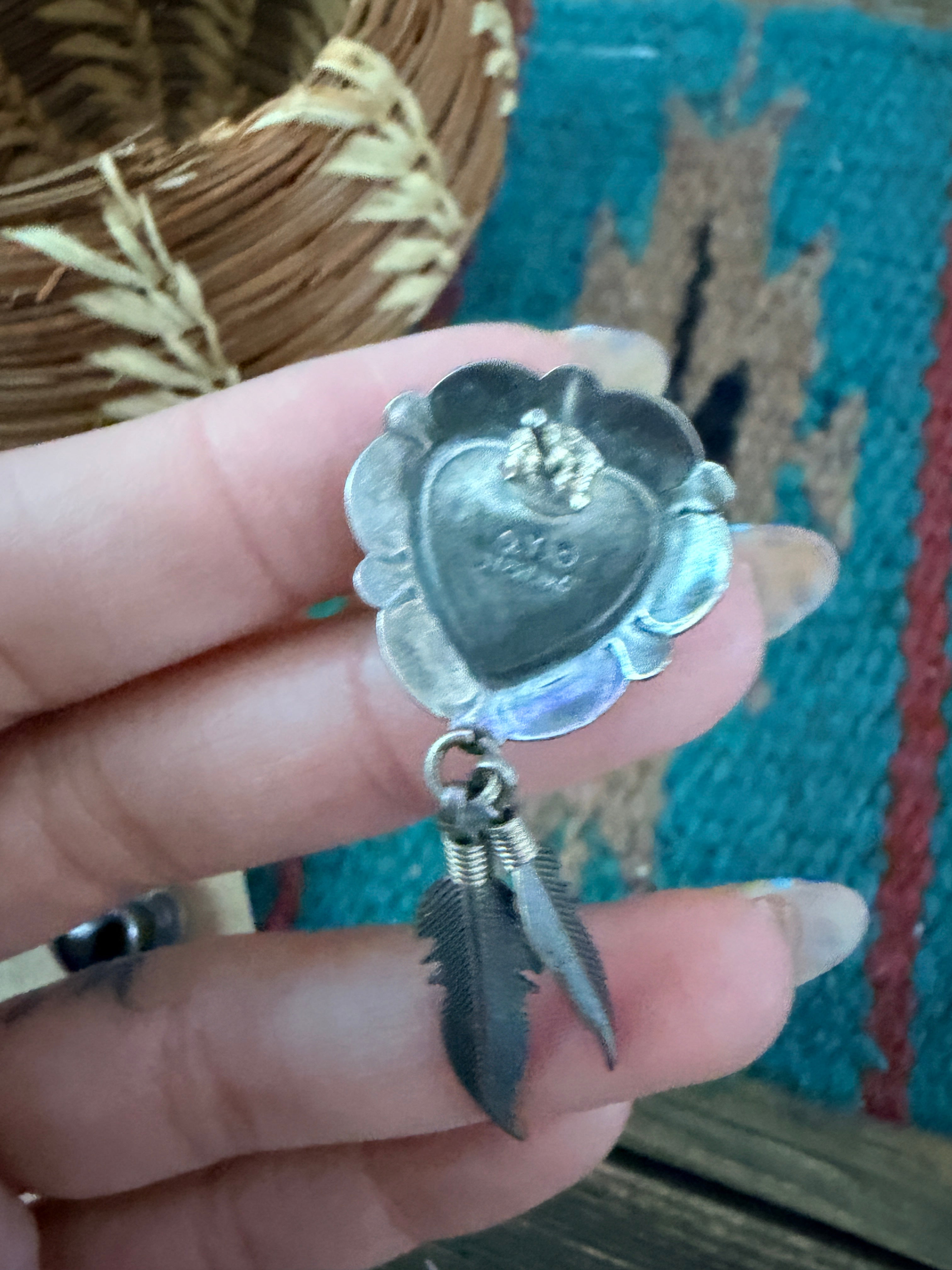 Old Pawn Vintage Handcrafted Onyx & Sterling Silver Heart Dangle Earrings