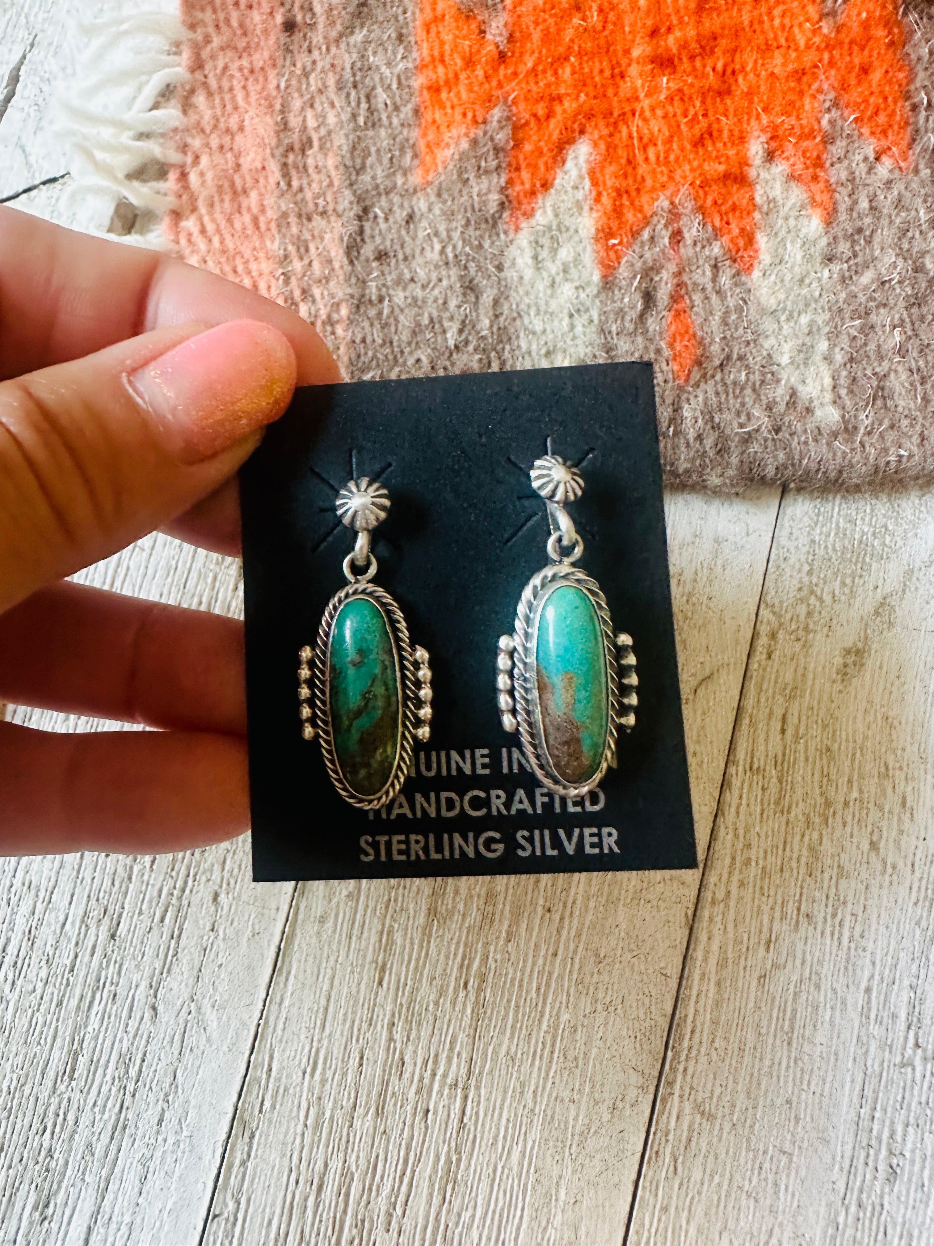 Navajo Royston Turquoise And Sterling Silver Dangle Earrings