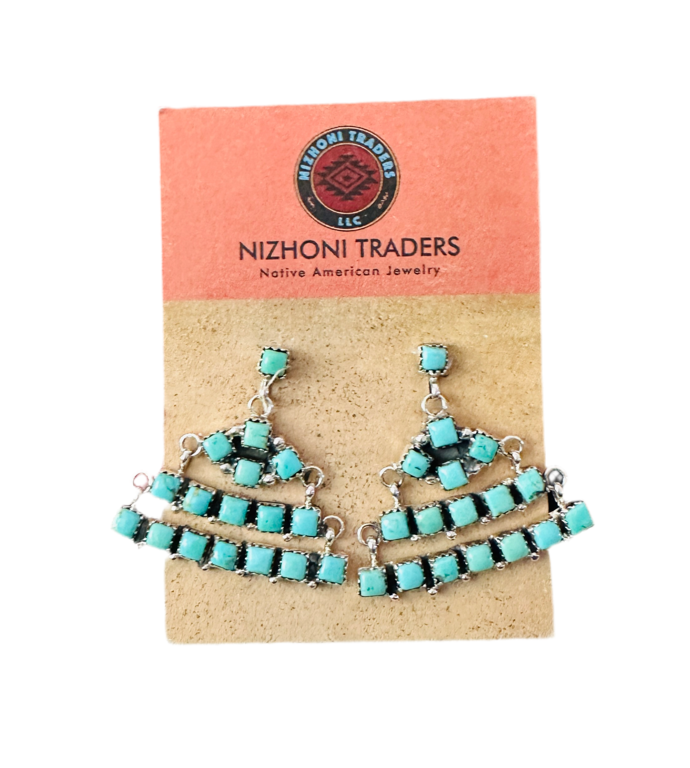 Handcrafted Turquoise & Sterling Silver Chandelier Dangle Earrings