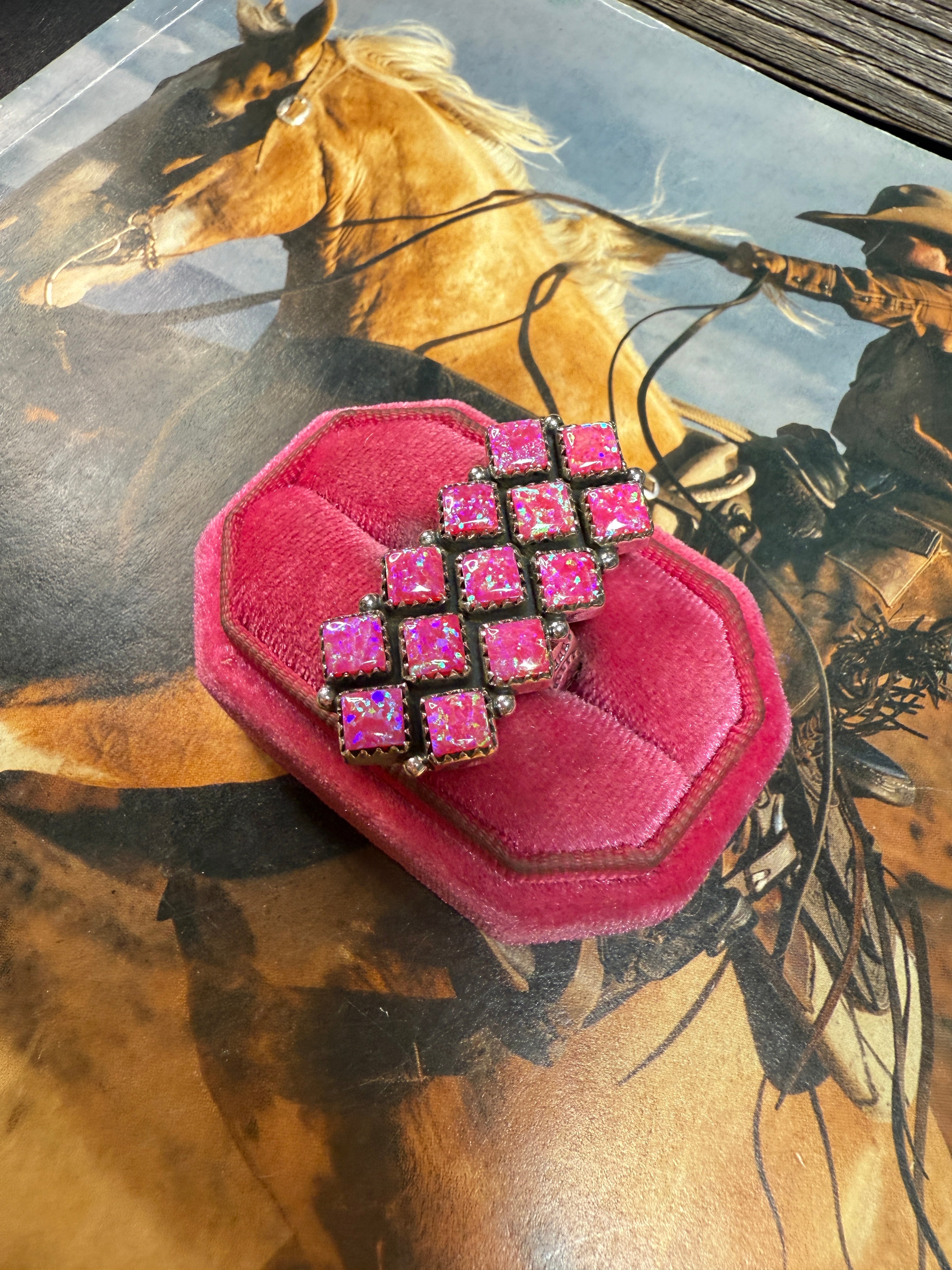 Handmade Adjustable Hot Pink Fire Opal Sterling Silver Ring