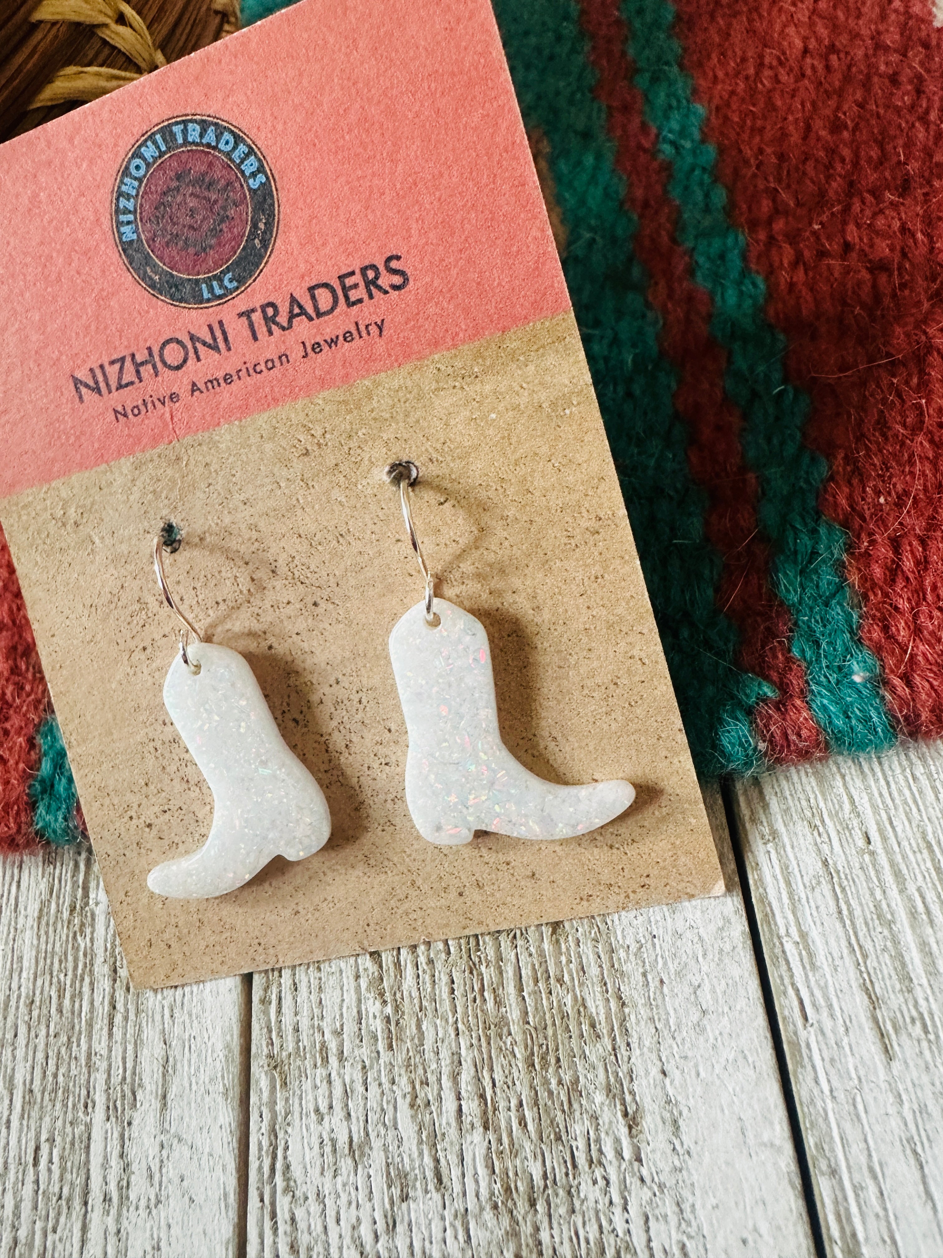 Handcrafted Sterling Silver & Opal Cowboy Boot Dangle Earrings