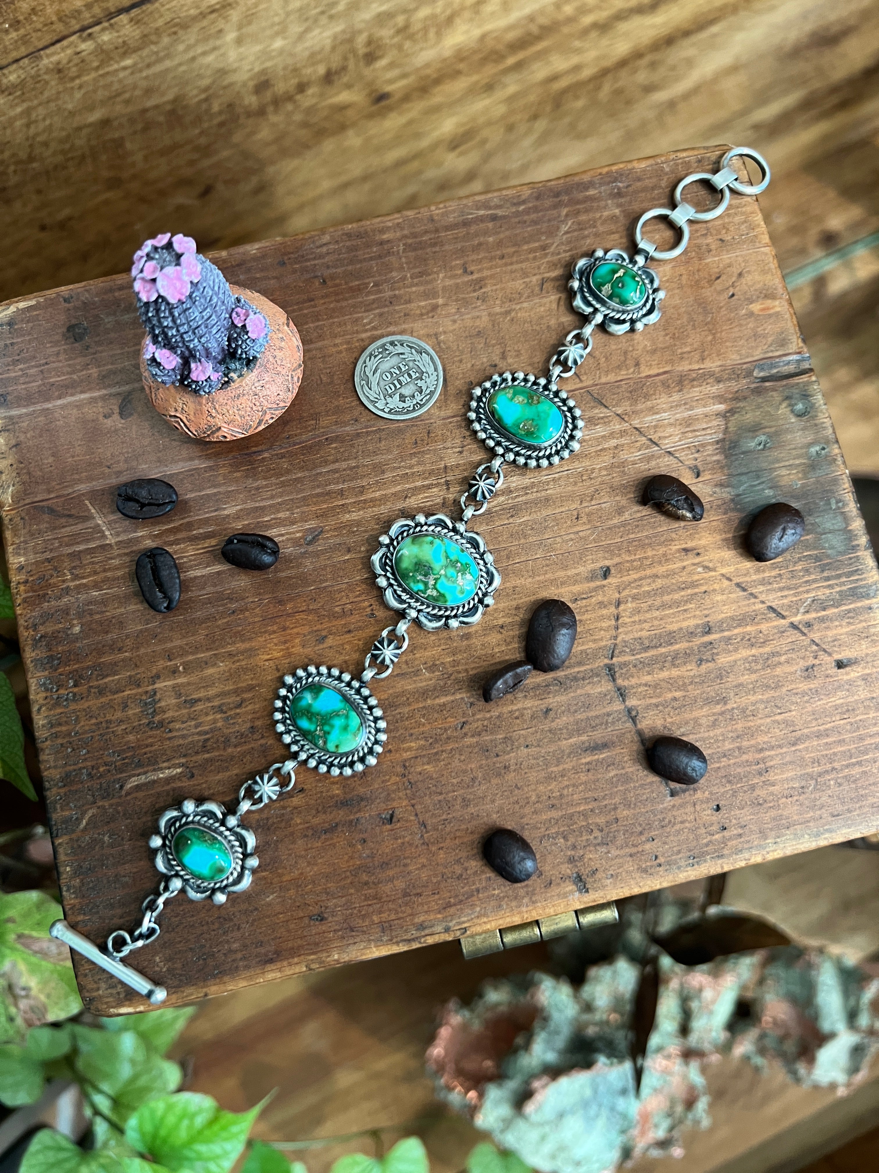 Diane Wylie Handcrafted Sterling Silver, Spiny Oyster & Turquoise Link Bracelets