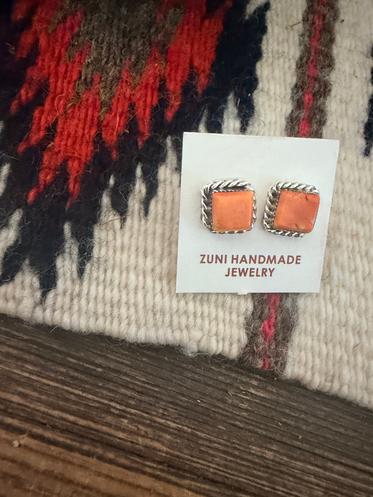 Handcrafted Orange Spiny & Sterling Silver Stud Earrings