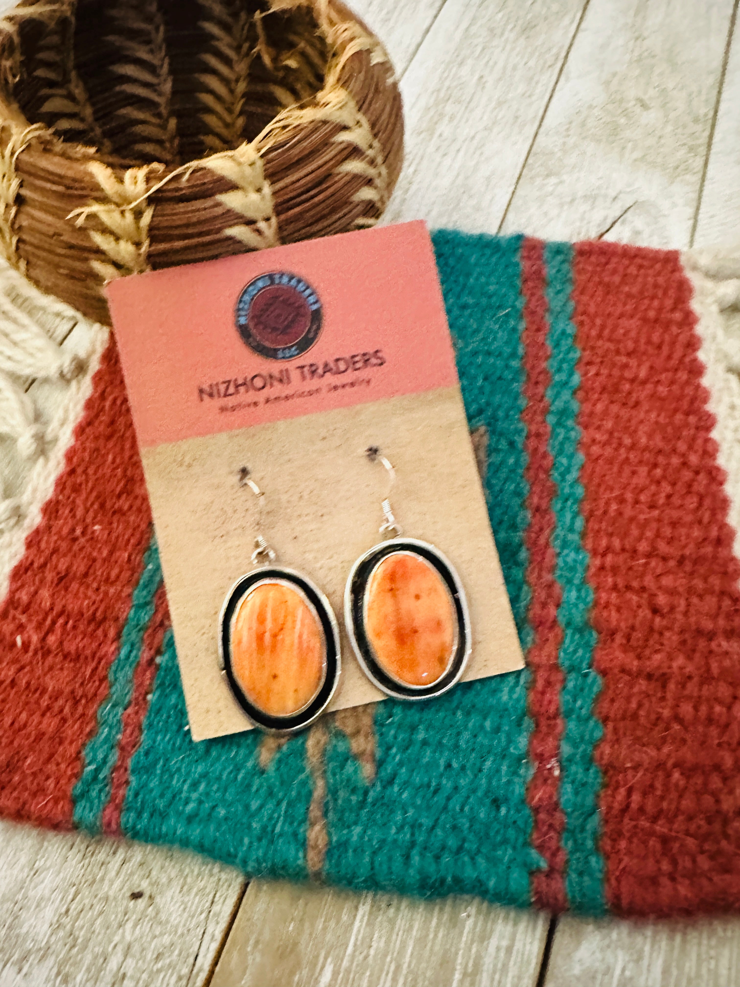 Handcrafted Orange Spiny & Sterling Silver Shadowbox Dangle Earrings
