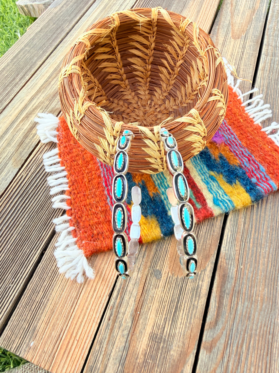 Handcrafted Turquoise & Sterling Silver Hoop Earrings