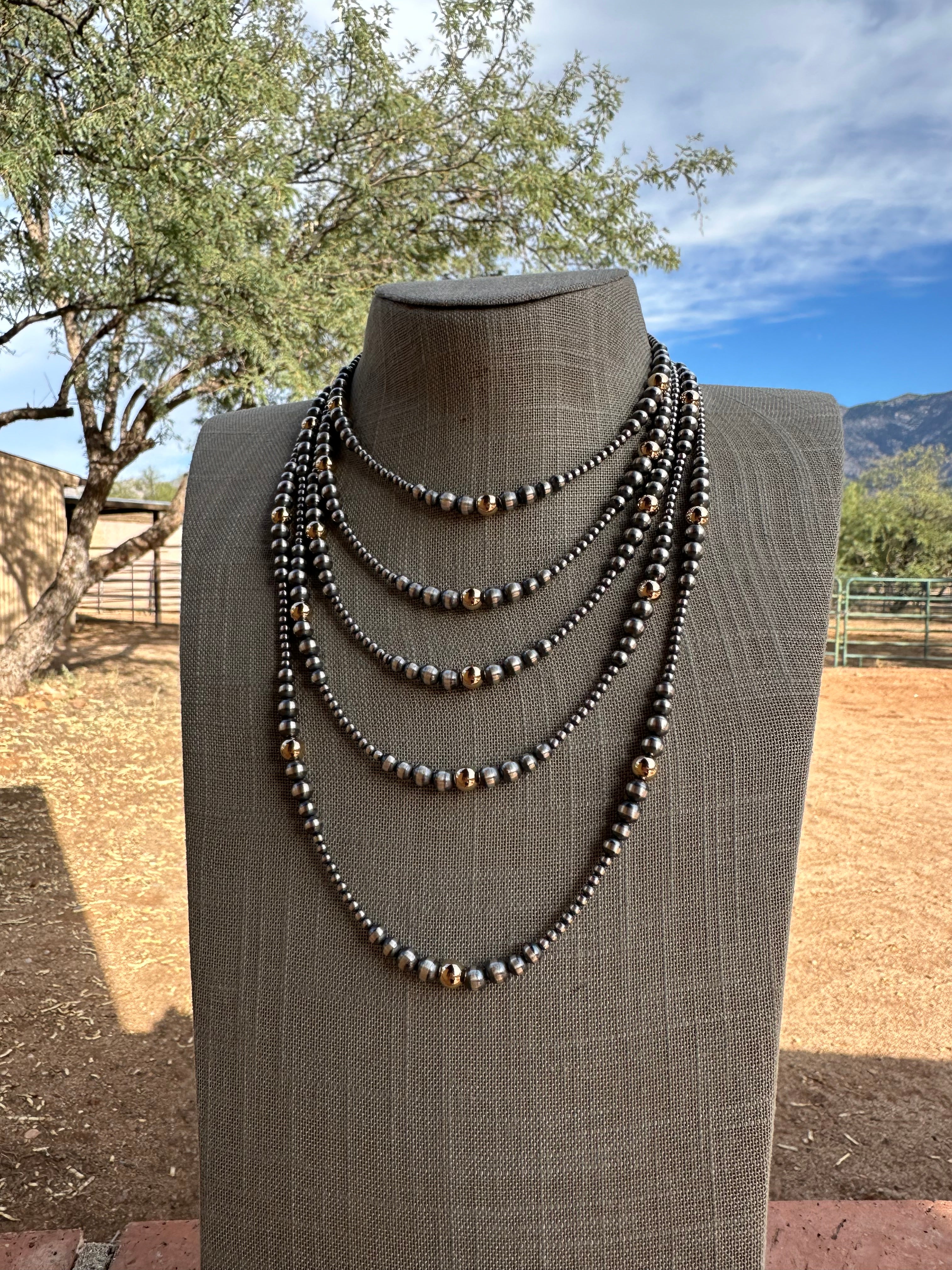 Navajo Sterling Silver & Gold Plated Beaded Necklace