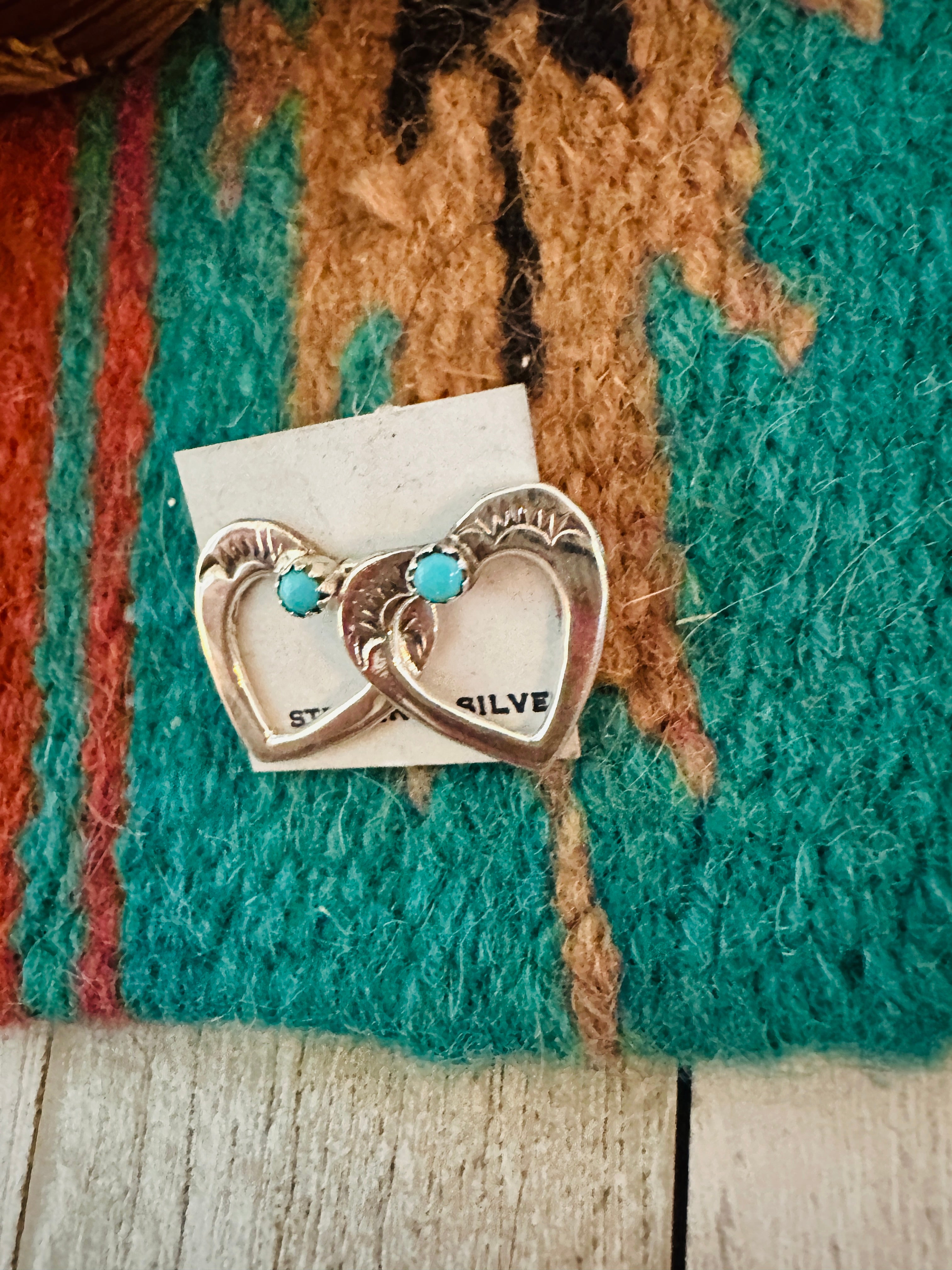 Navajo Turquoise & Sterling Silver Heart Stud Earrings