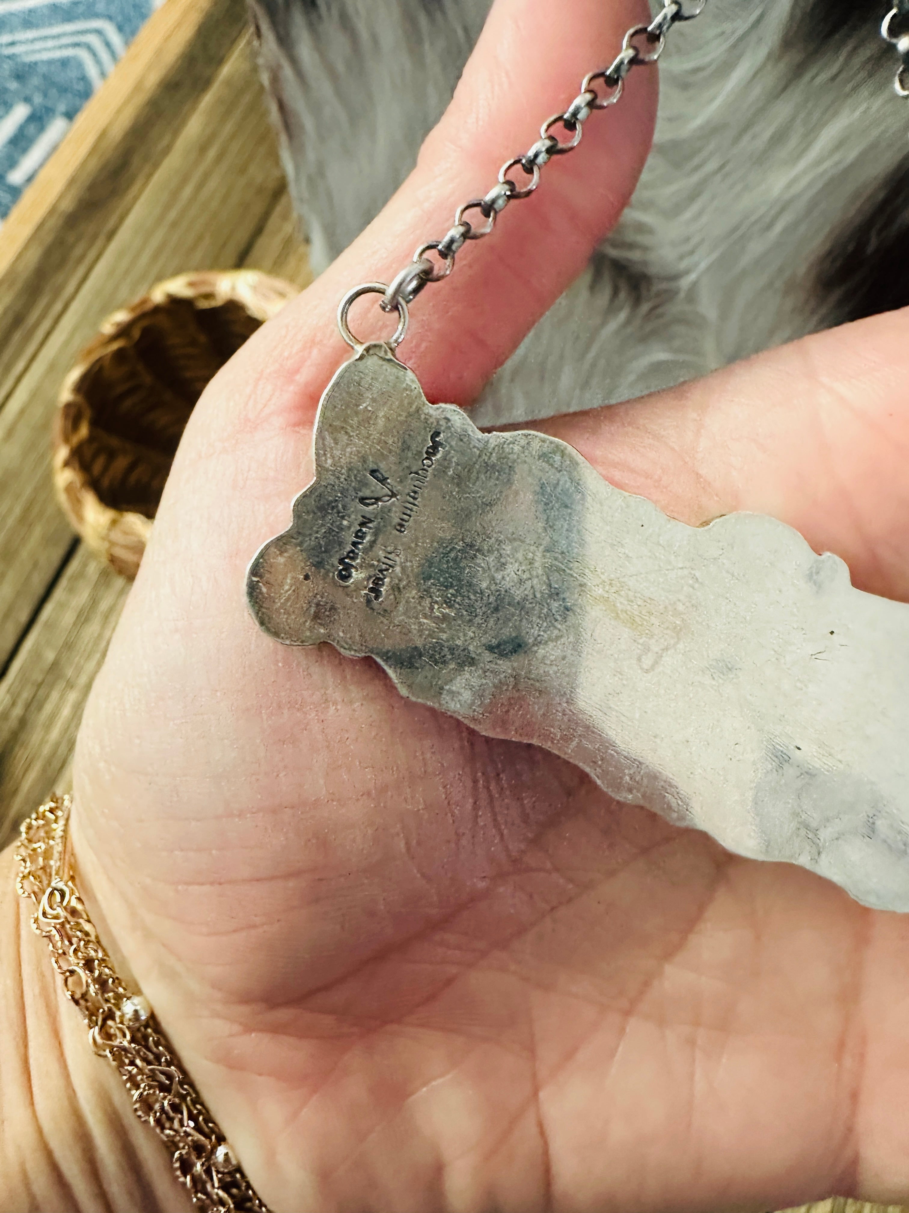 Handcrafted Mother of Pearl, CZ & Sterling Silver Bar Necklace by Jacqueline Silver