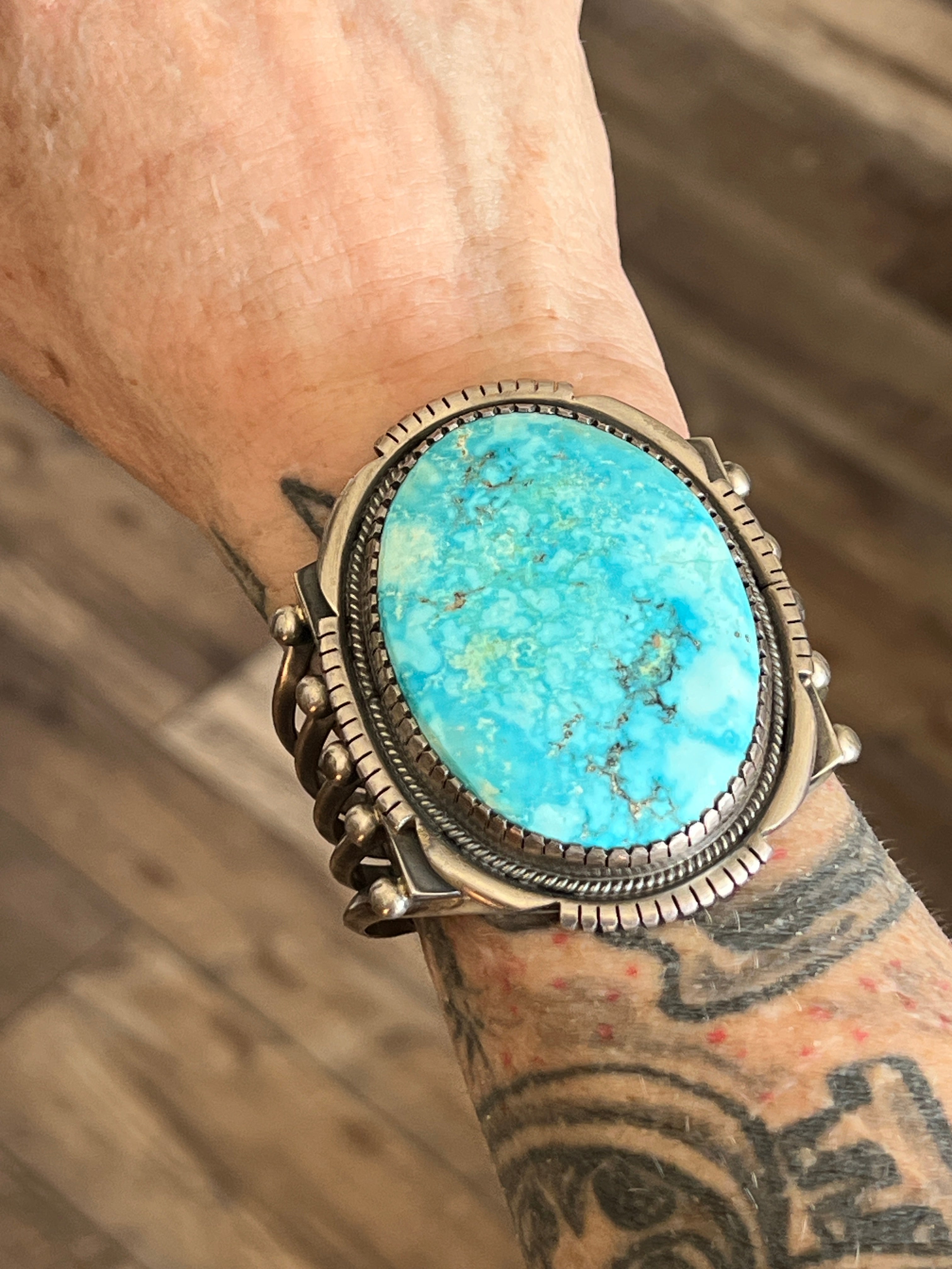 Handcrafted Sterling Silver and Natural Kingman Turquoise Cuff Bracelet by Verdy Jake