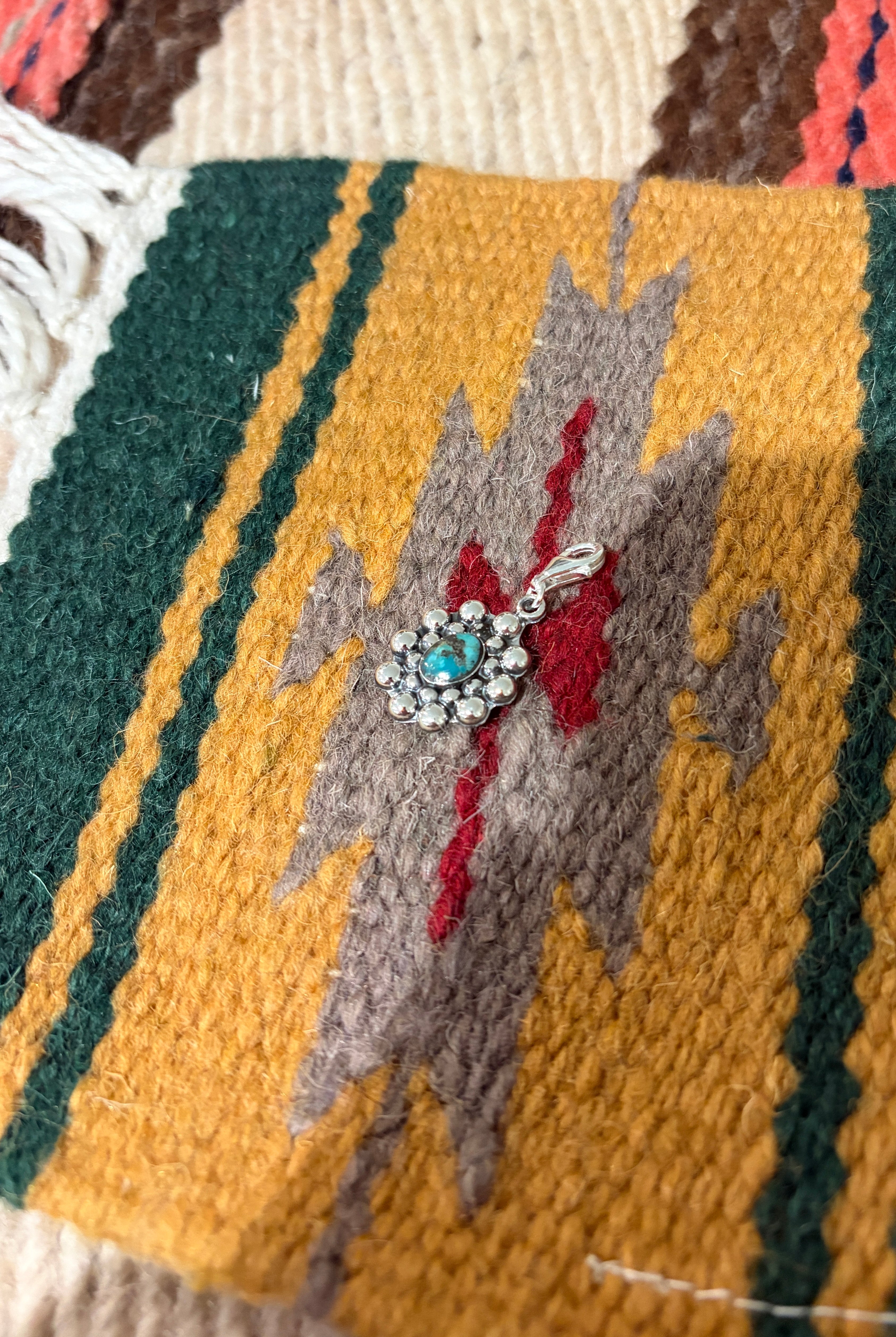 Handmade Sterling Silver And Turquoise Flower Charm