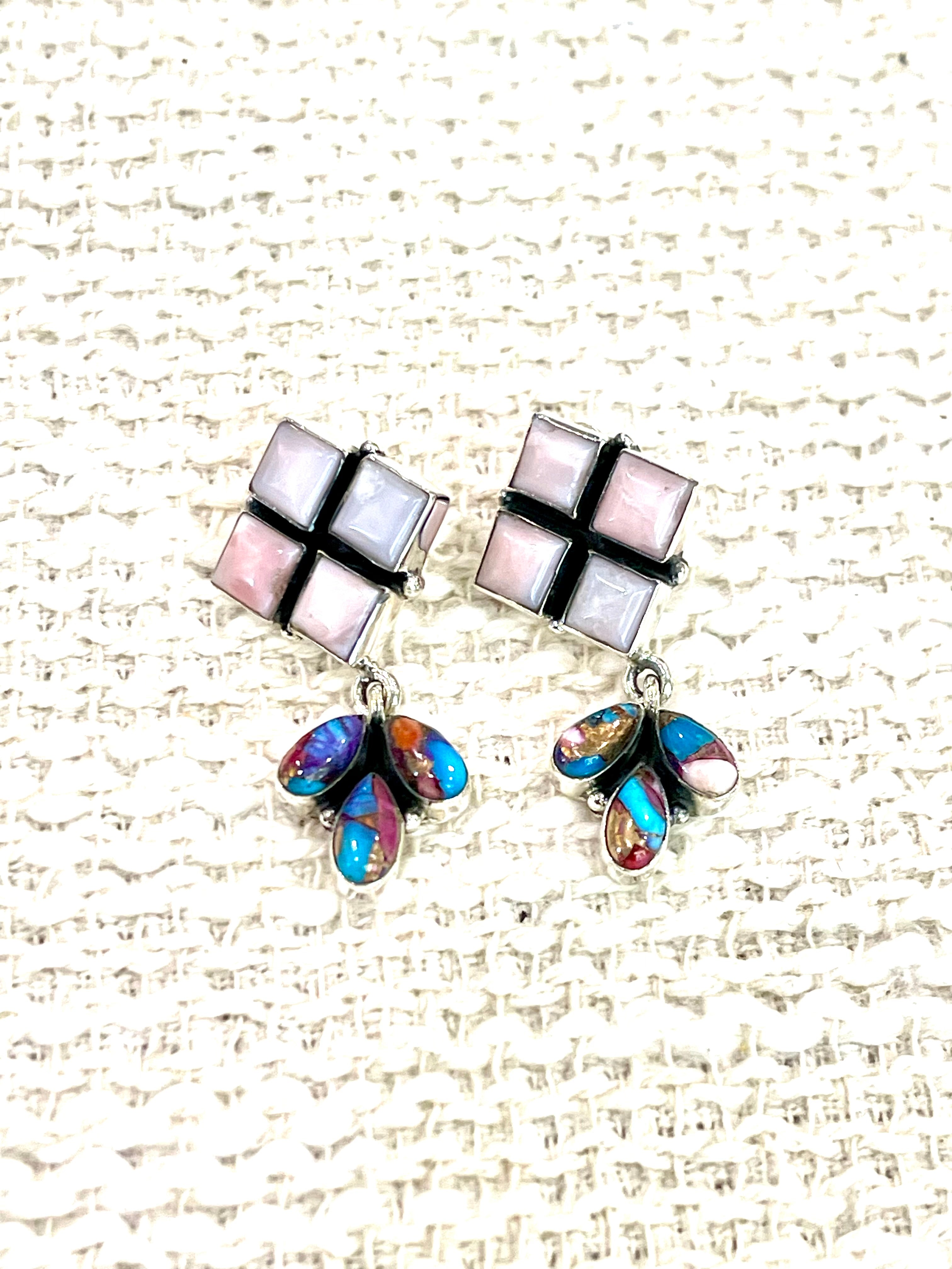 Handmade Purple Dream Mojave , Sterling Silver & Pink Opal Post Dangles