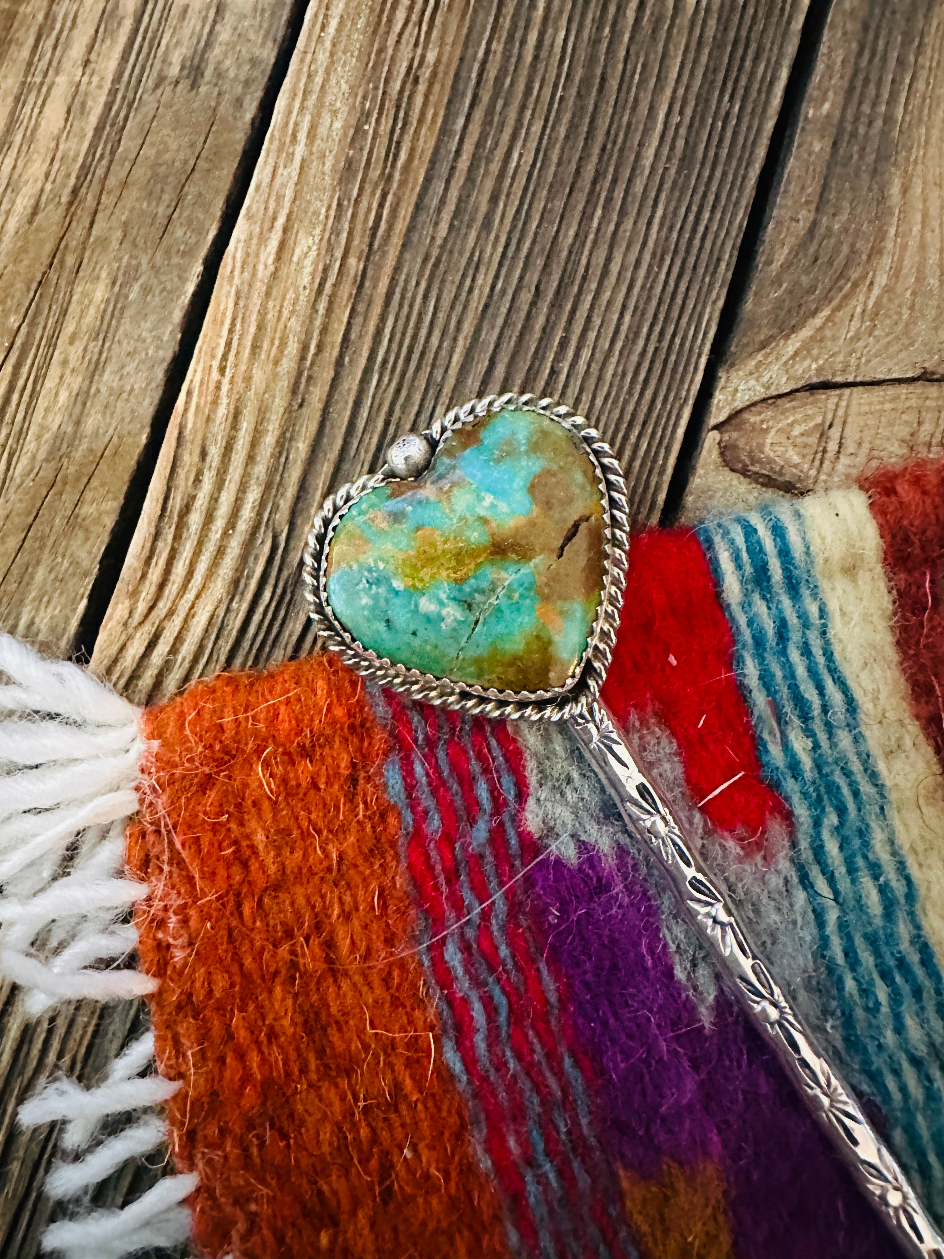 Handcrafted Turquoise & Sterling Silver Heart Hair Pin