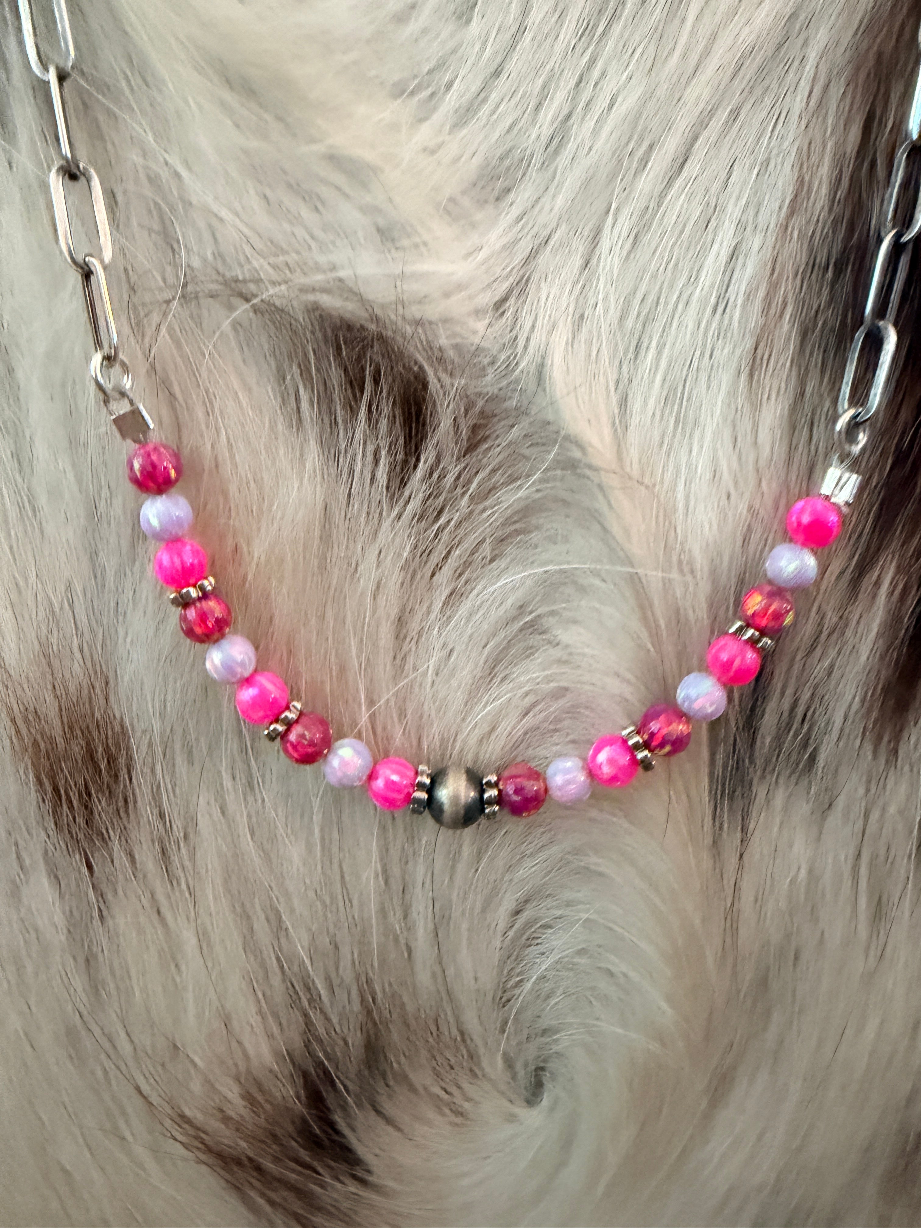 Handmade Sterling Silver & Fire Opal Beaded Necklace