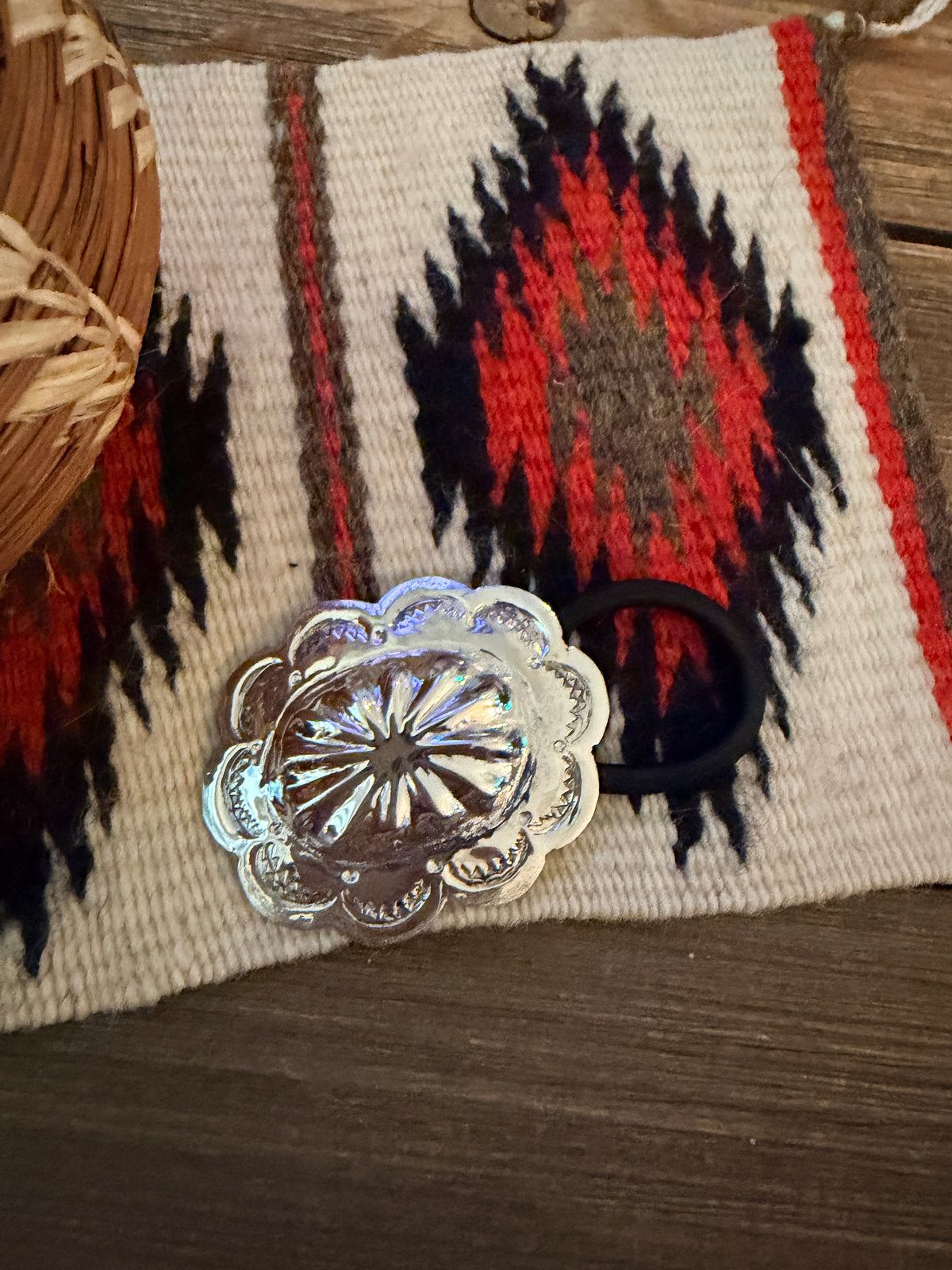 Handcrafted Sterling Silver Concho Hair Tie Charm