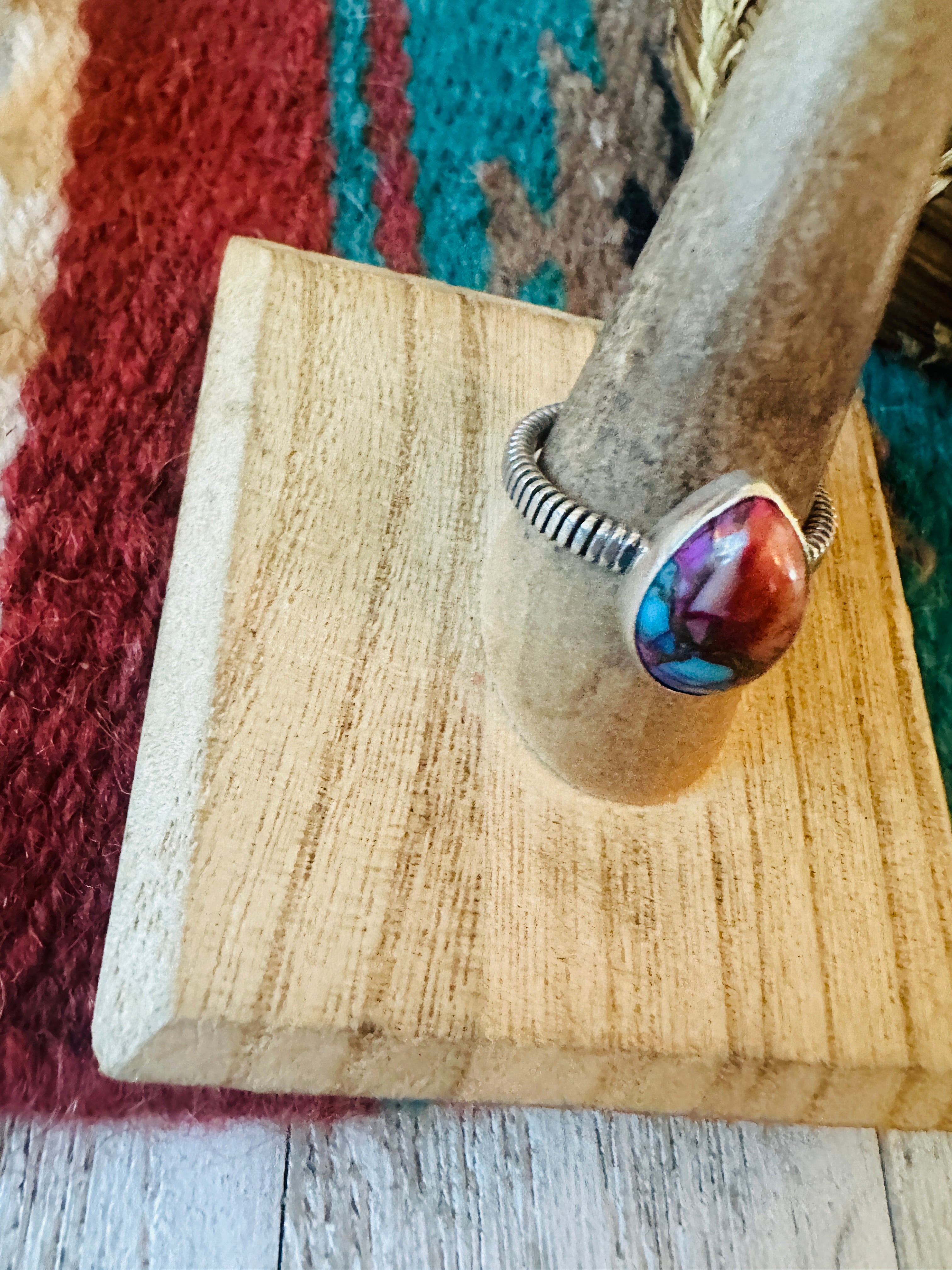 Navajo Sterling Silver & Pink Dream Mojave Teardrop Ring