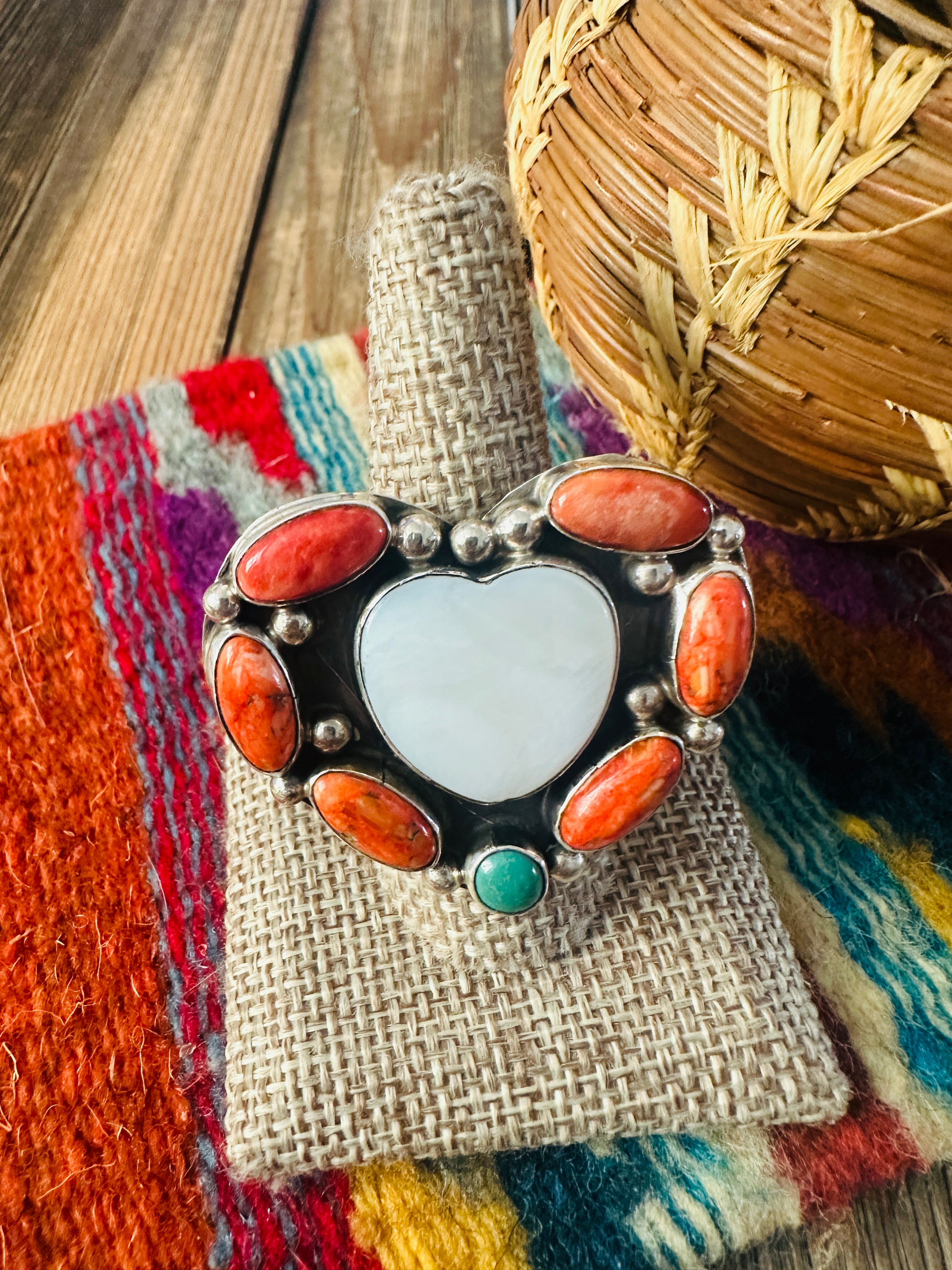 Handcrafted Multi Stone & Sterling Silver Adjustable Heart Ring by Jacqueline Silver