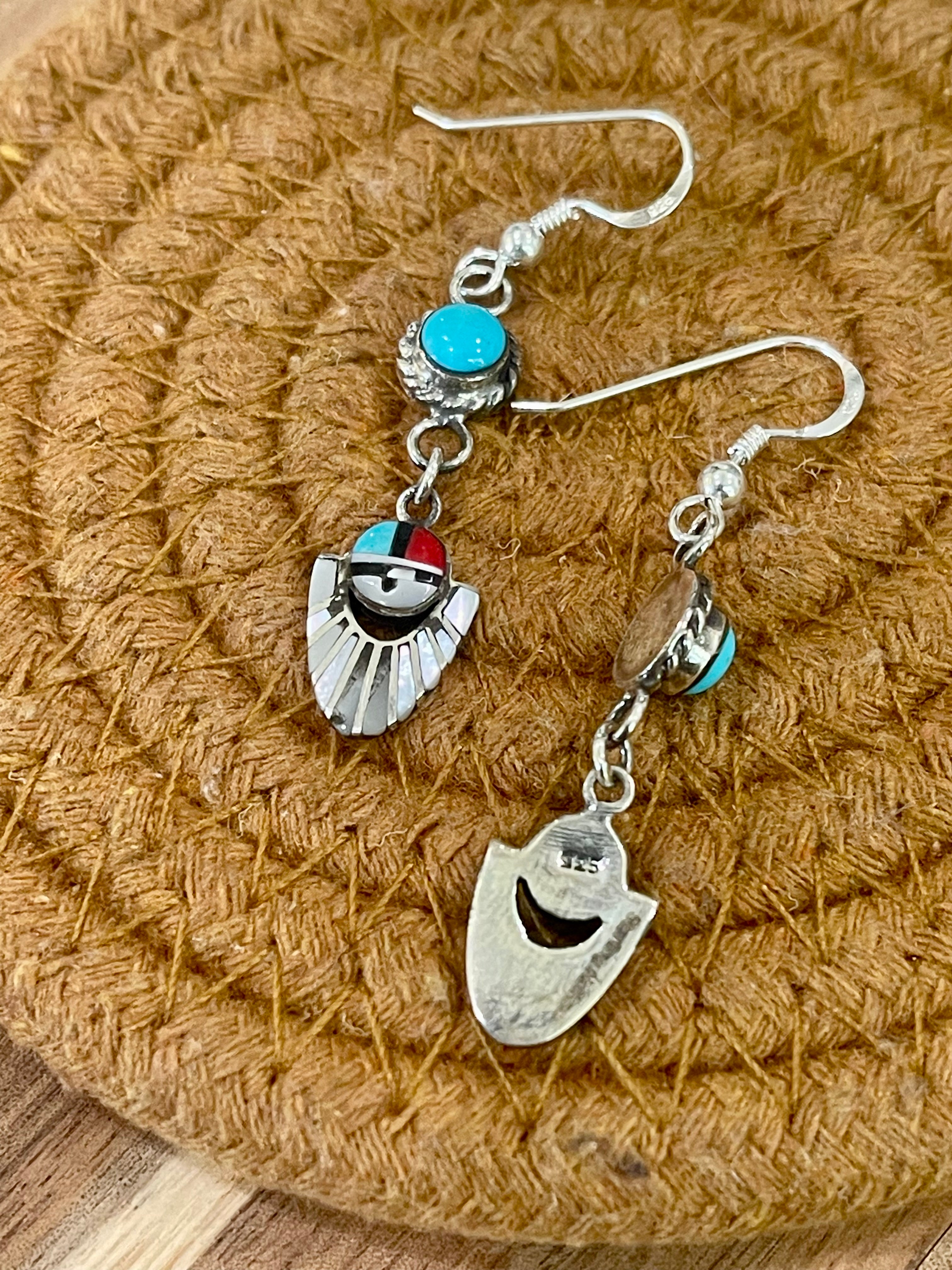 Handmade Sterling Silver & Multi Stone Sunface Dangle Earrings