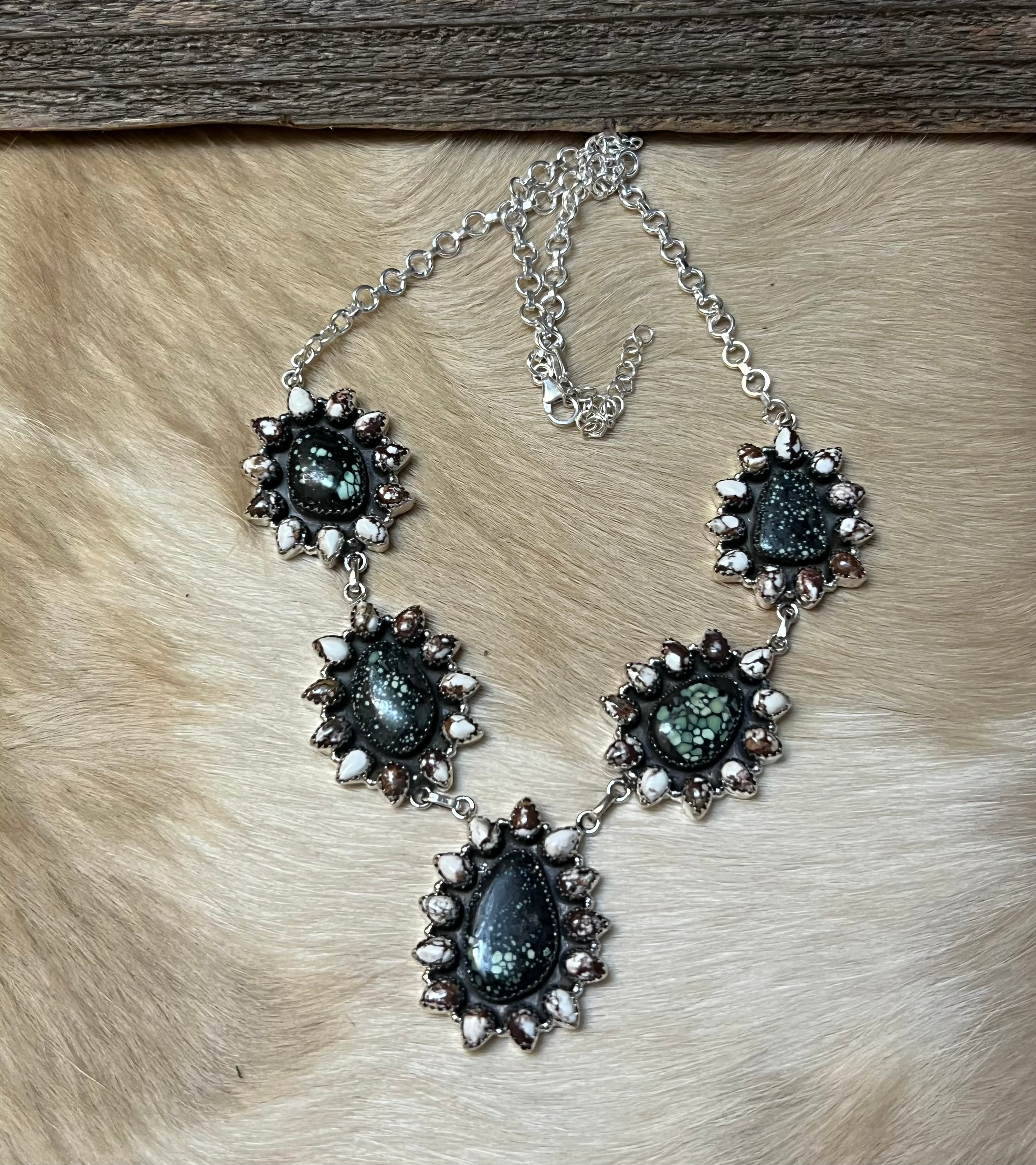 Handmade Newlander Turquoise & White Buffalo Sterling Silver Drop Necklace