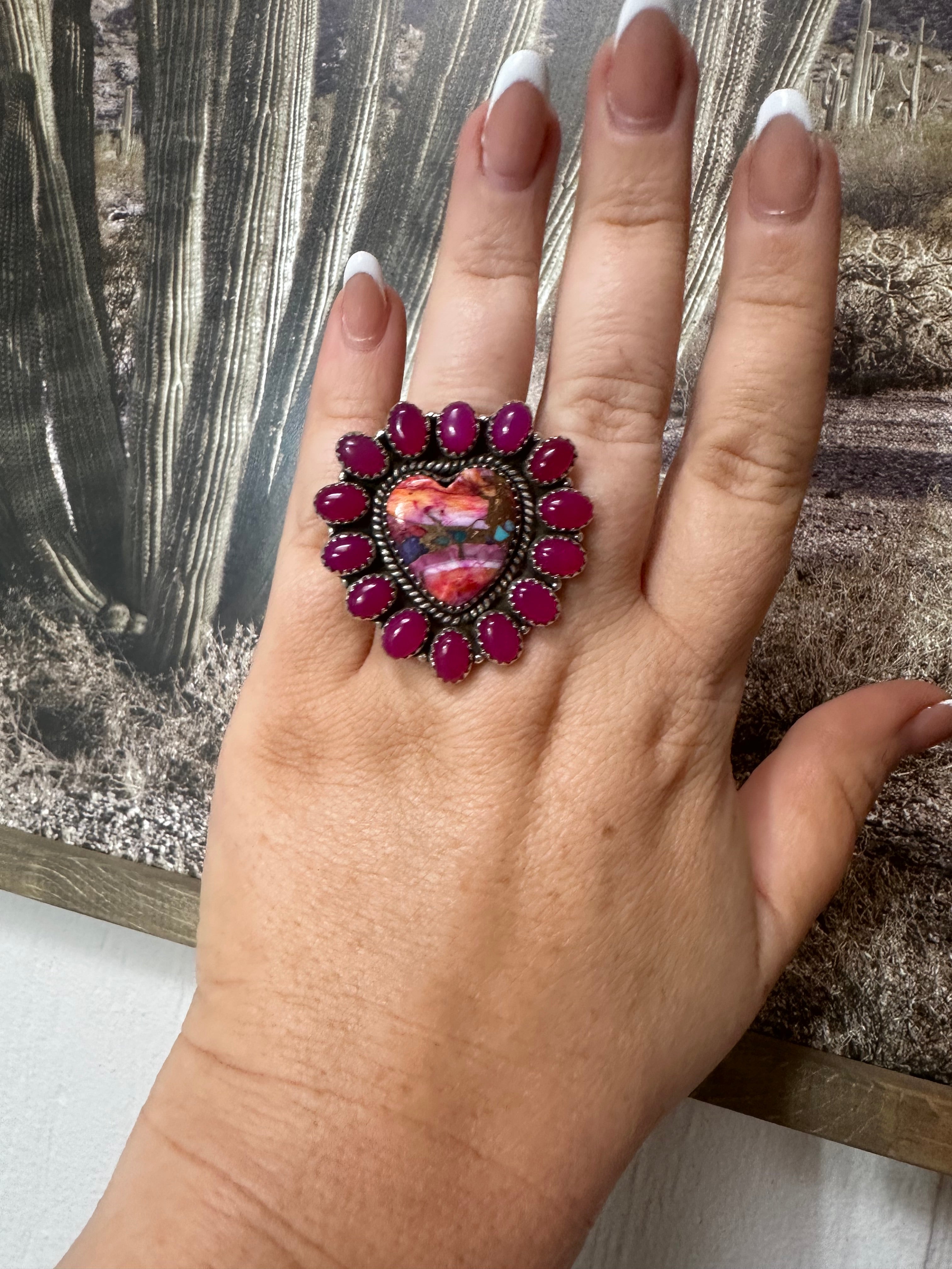 Handmade Pink Dream, Pink Onyx & Sterling Silver Adjustable Ring