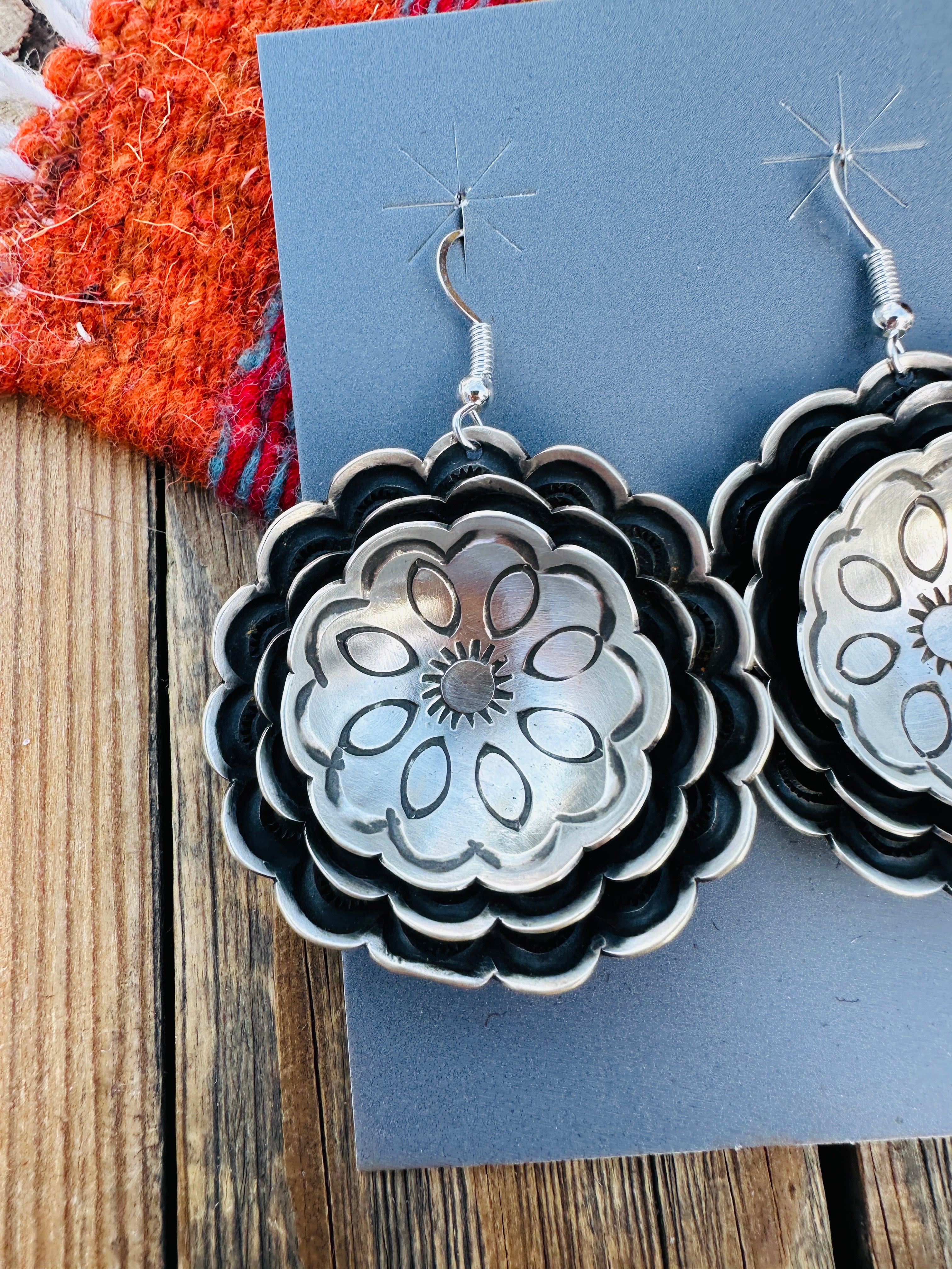 Handcrafted Sterling Silver Concho Dangle Earrings by Leander Tahe