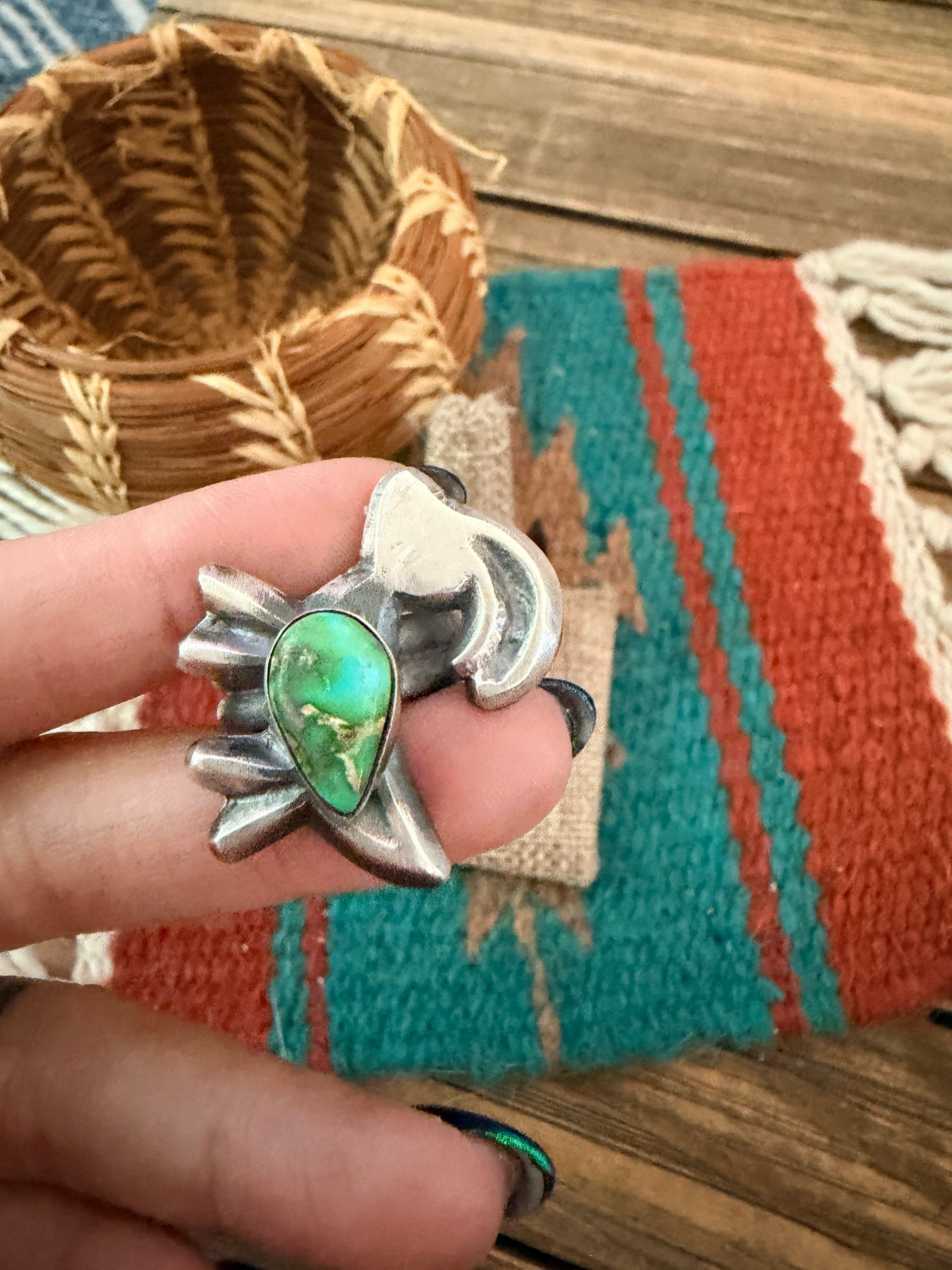 Handcrafted Sonoran Mountain Turquoise and Sterling Silver Goat Ring size 7 by Chimney Butte