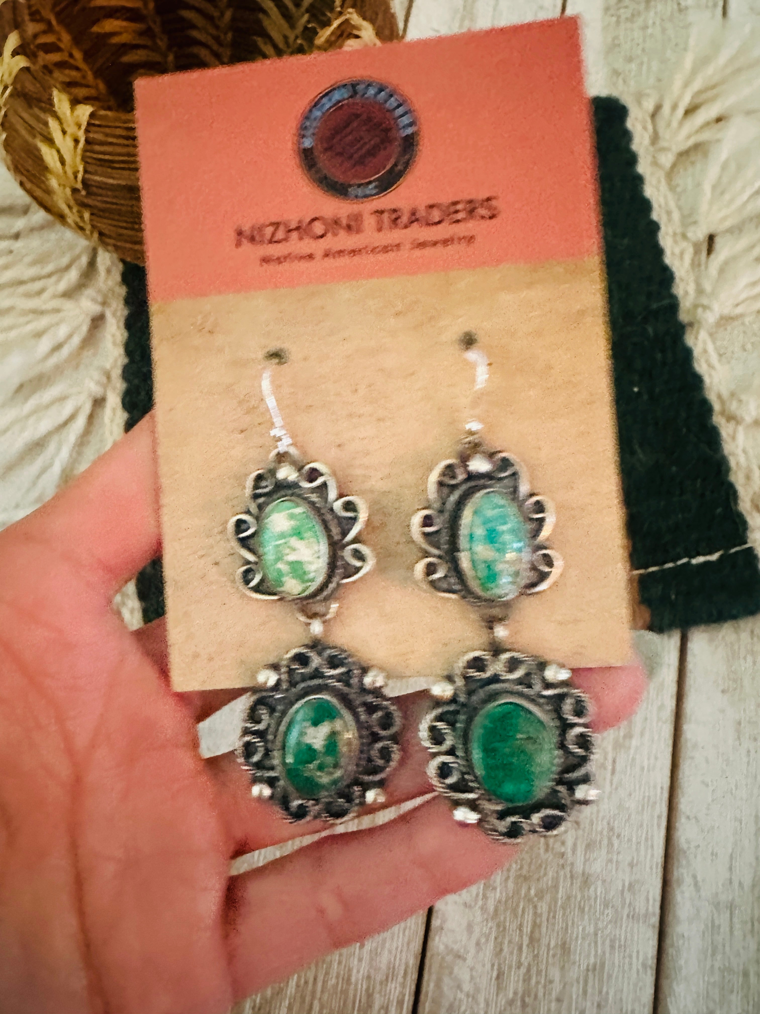 Navajo Turquoise & Sterling Silver Dangle Earrings by Sheila Becenti