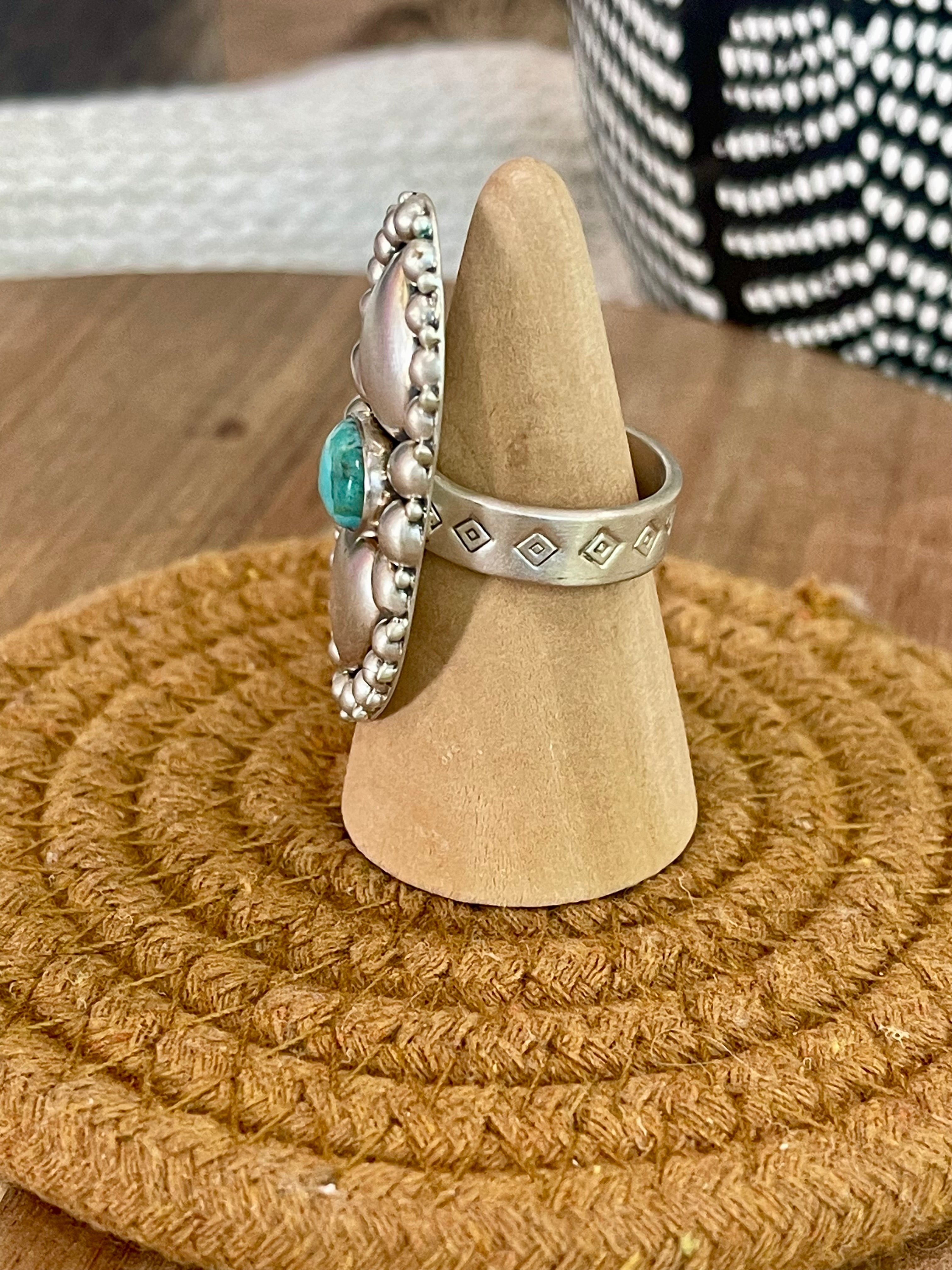 Beautiful Handmade Sterling Silver & Turquoise Adjustable Ring