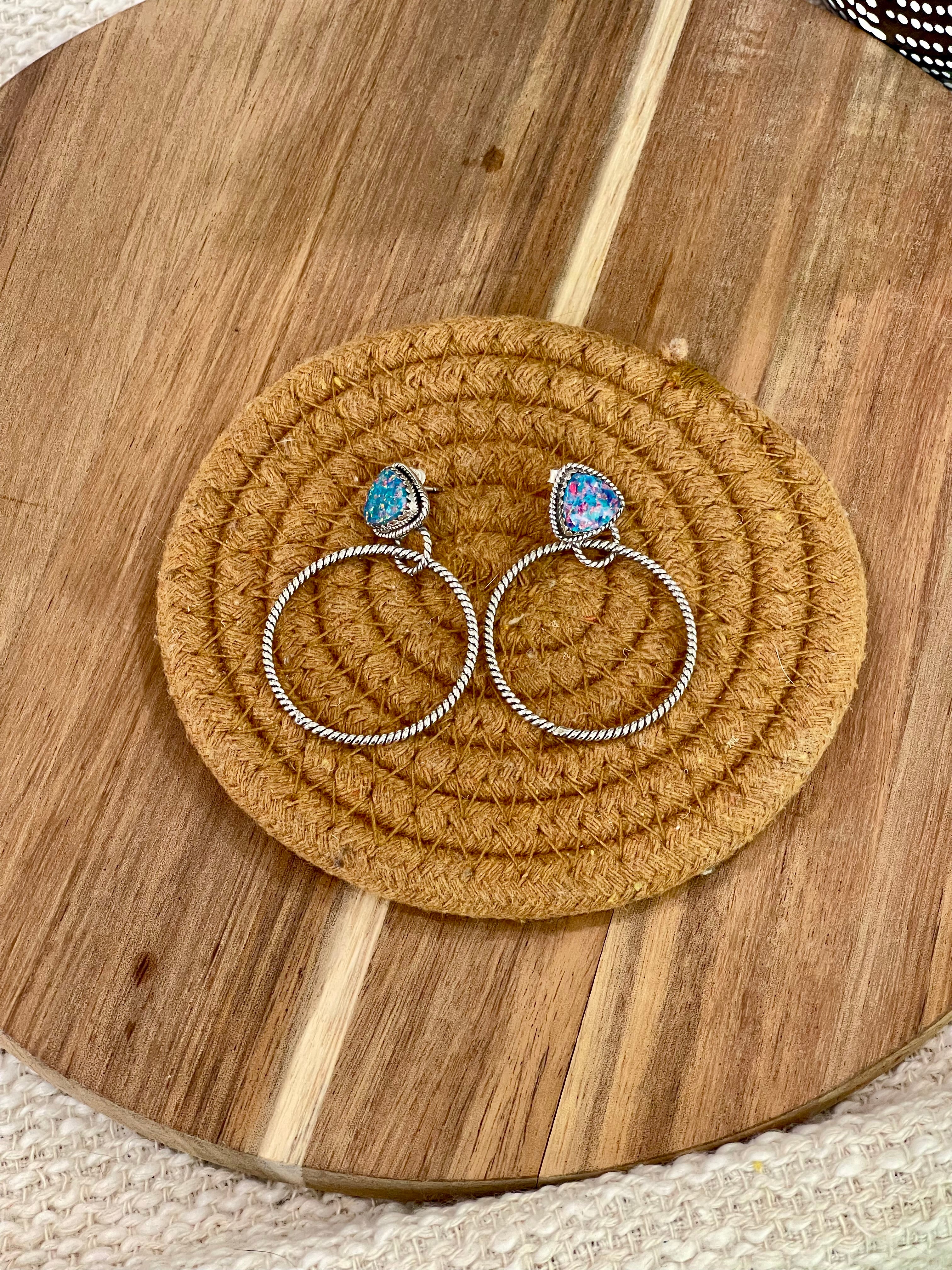 Handcrafted Sterling Silver & Fire Opal Post Hoop Earrings