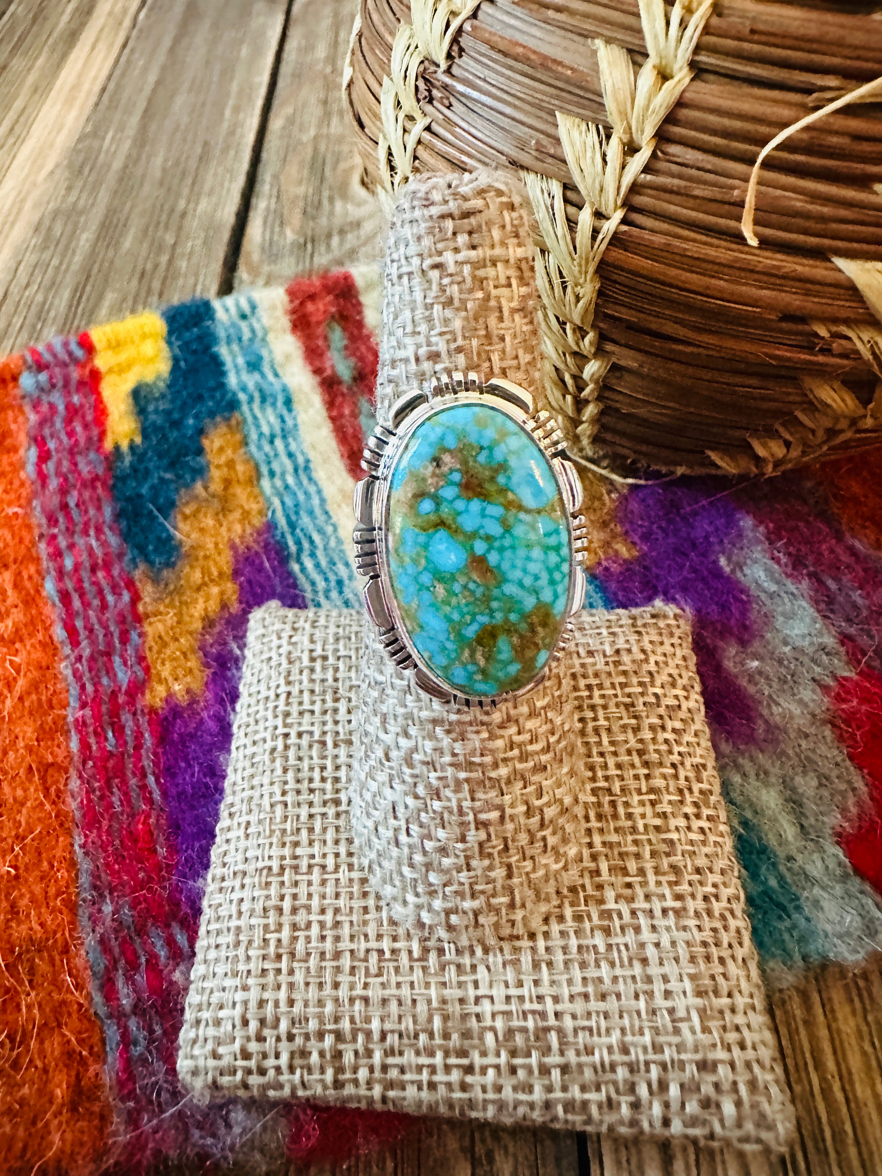 Handcrafted Sonoran Mountain Turquoise & Sterling Silver Ring size 7