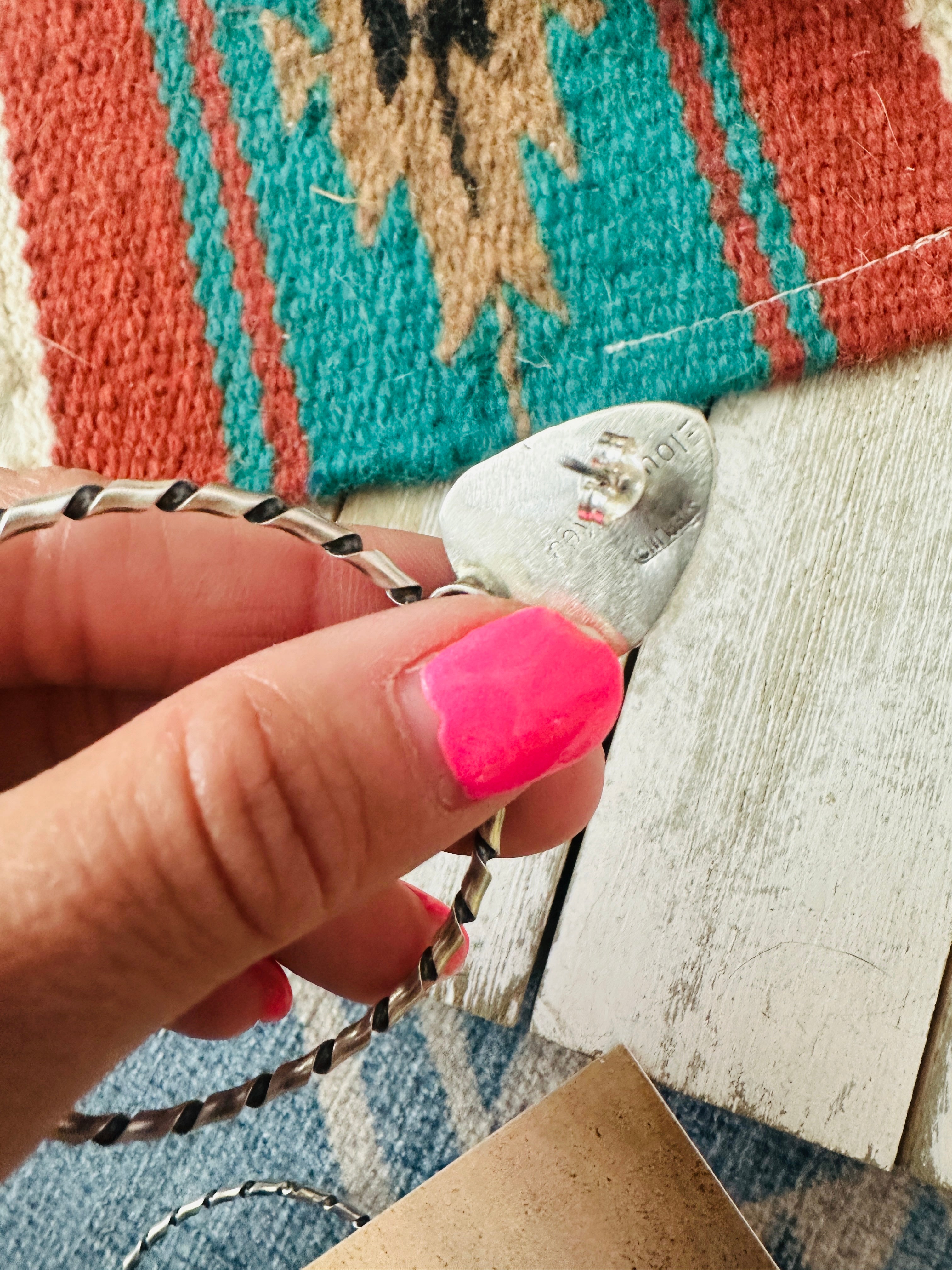 Navajo Orange Spiny and Sterling Silver Dangle Hoop Earrings