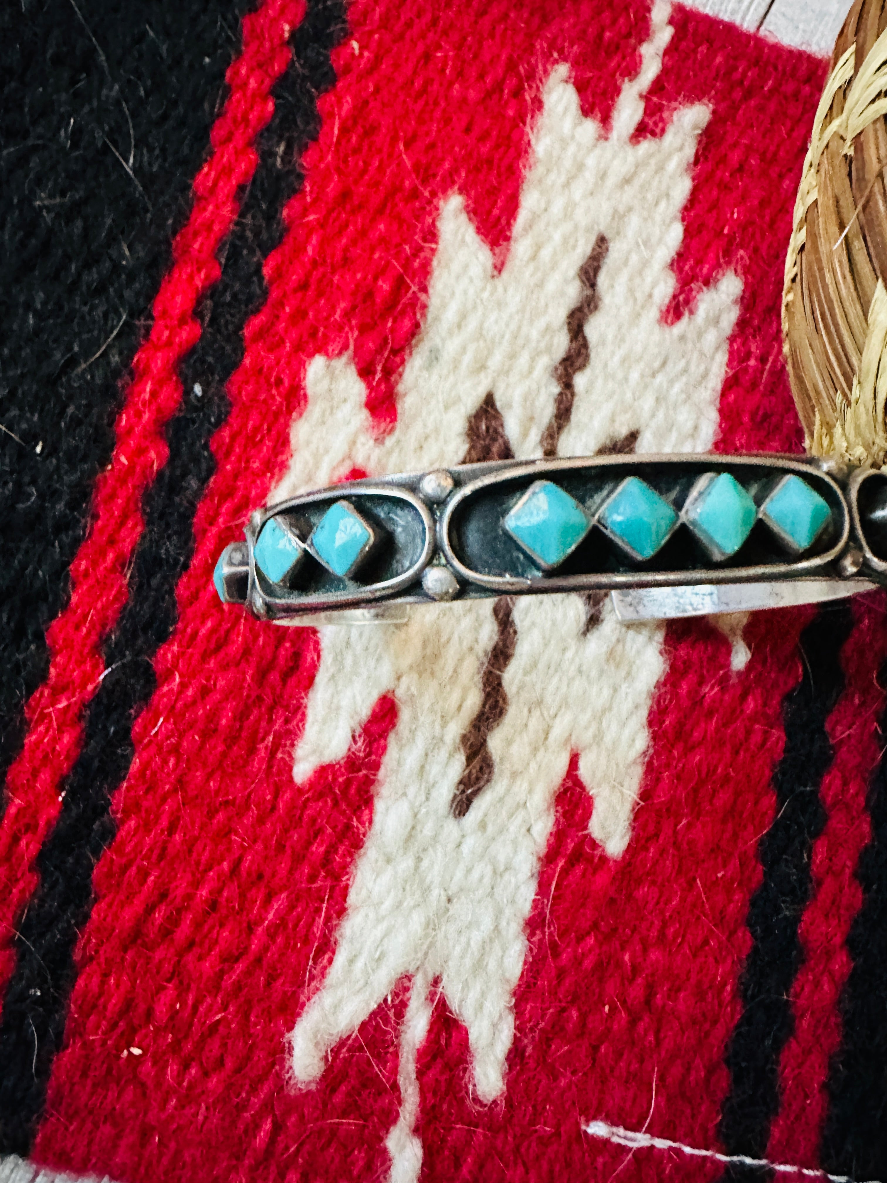 Vintage Old Pawn Navajo Sterling Silver & Turquoise Cuff Bracelet