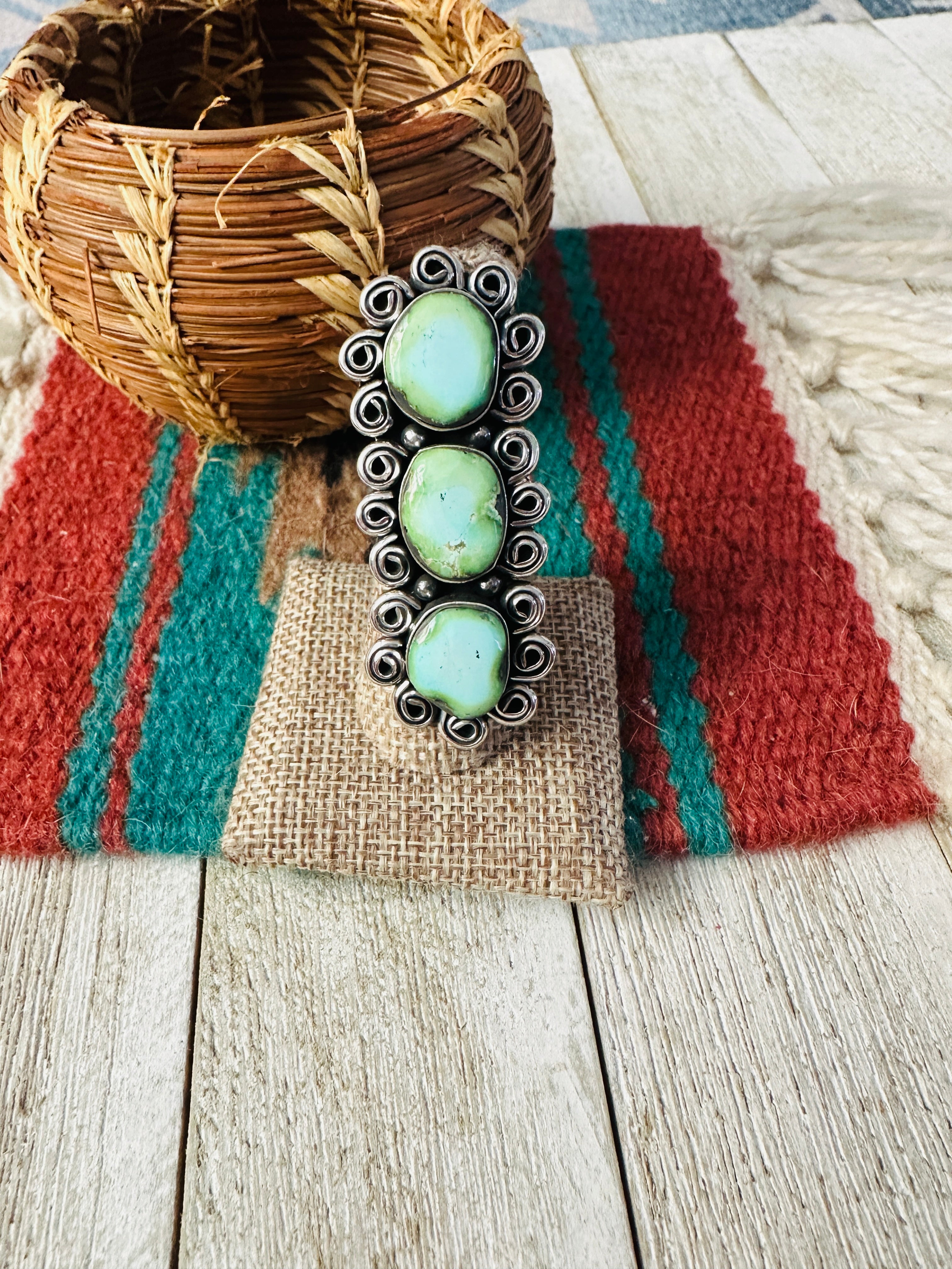 Handcrafted Carico Lake Turquoise & Sterling Silver Ring size 8