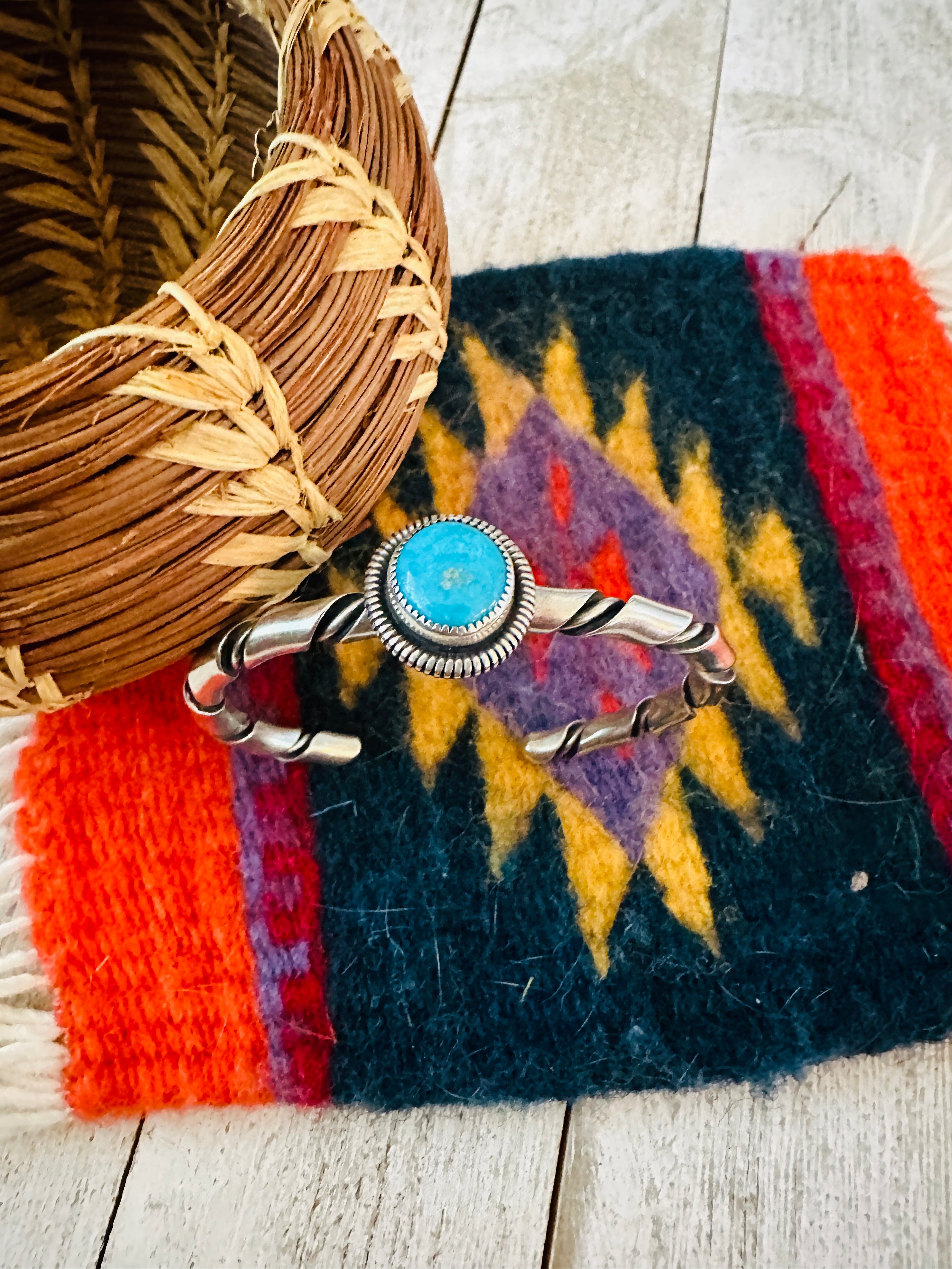 Navajo Sterling Silver & Kingman Turquoise Cuff Bracelet