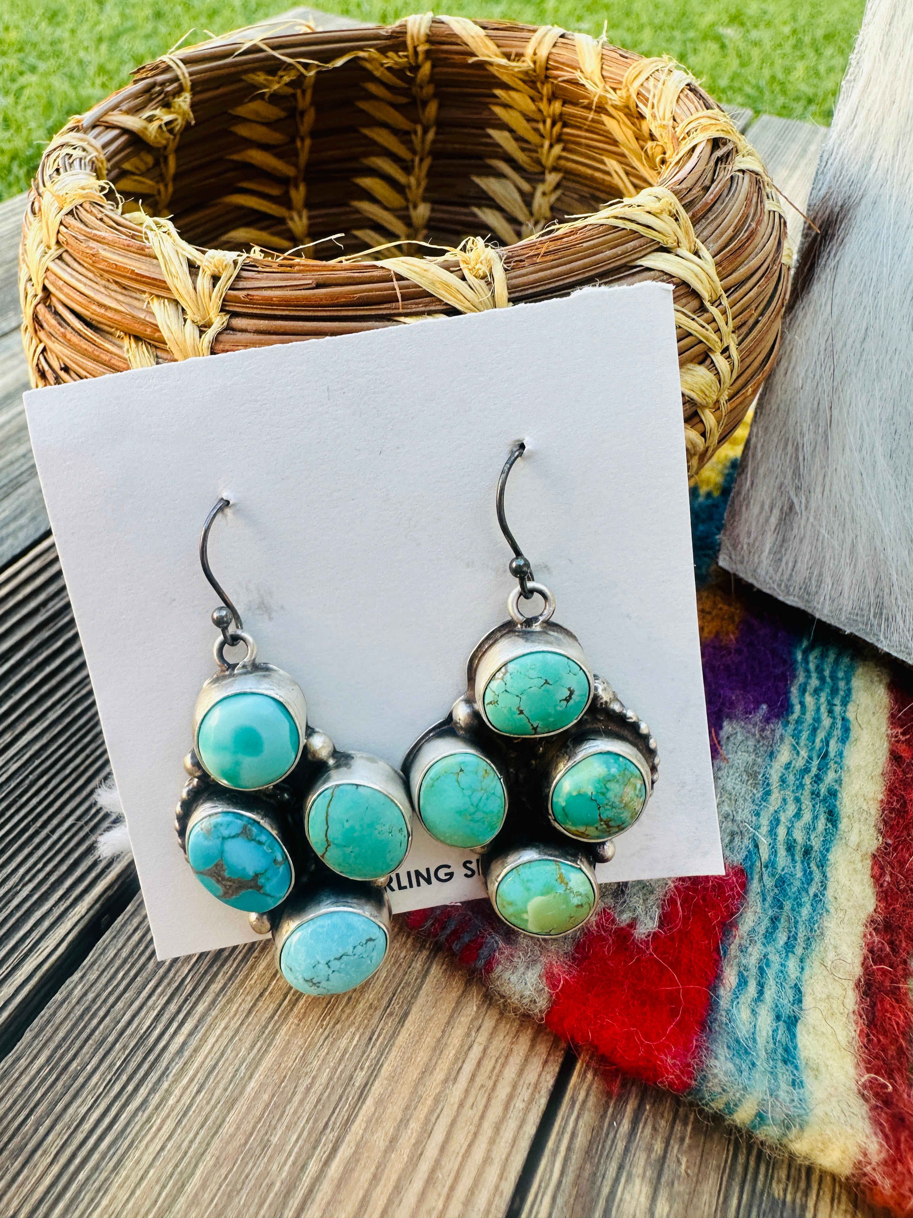 Handcrafted Turquoise & Sterling Silver Cluster Necklace and Earrings Set by Ella Peter