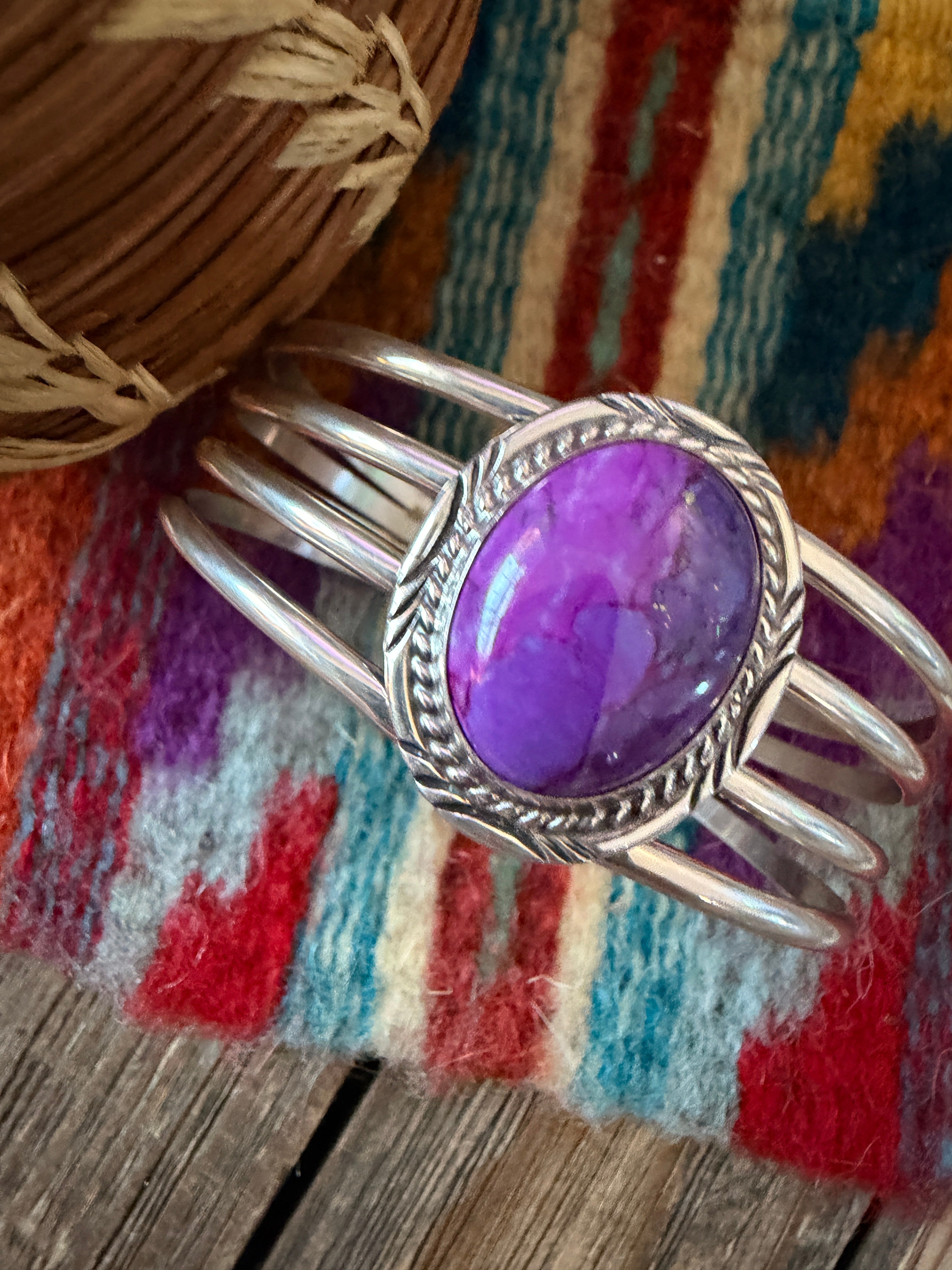 Handcrafted Dyed Kingman Turquoise & Sterling Silver Cuff Bracelet