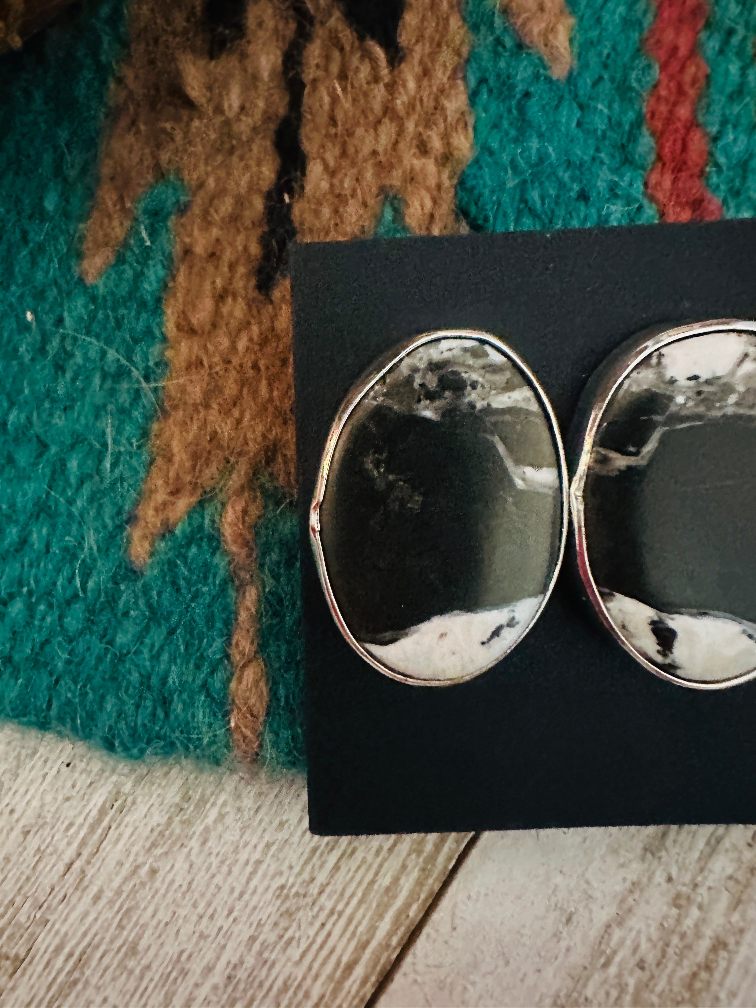 Navajo White Buffalo & Sterling Silver Post Earrings