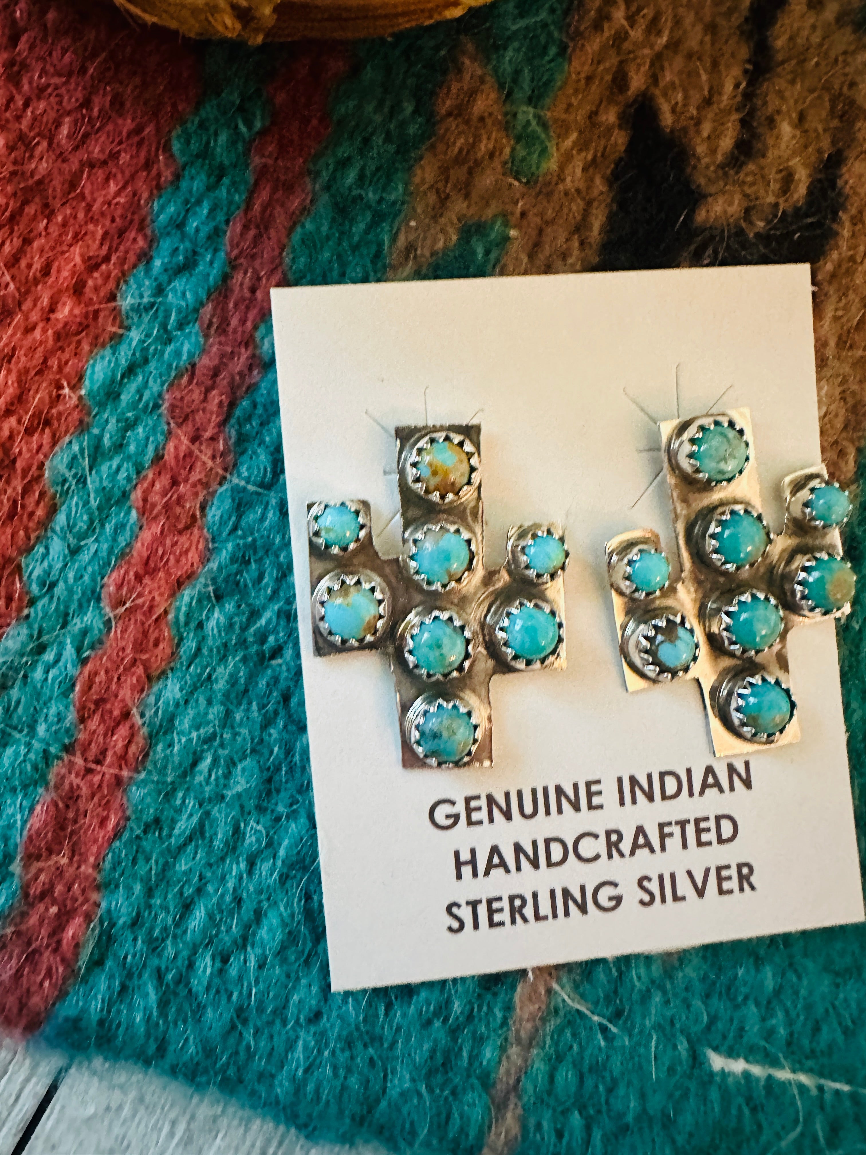 Navajo Sterling Silver & Turquoise Cactus Post Earrings