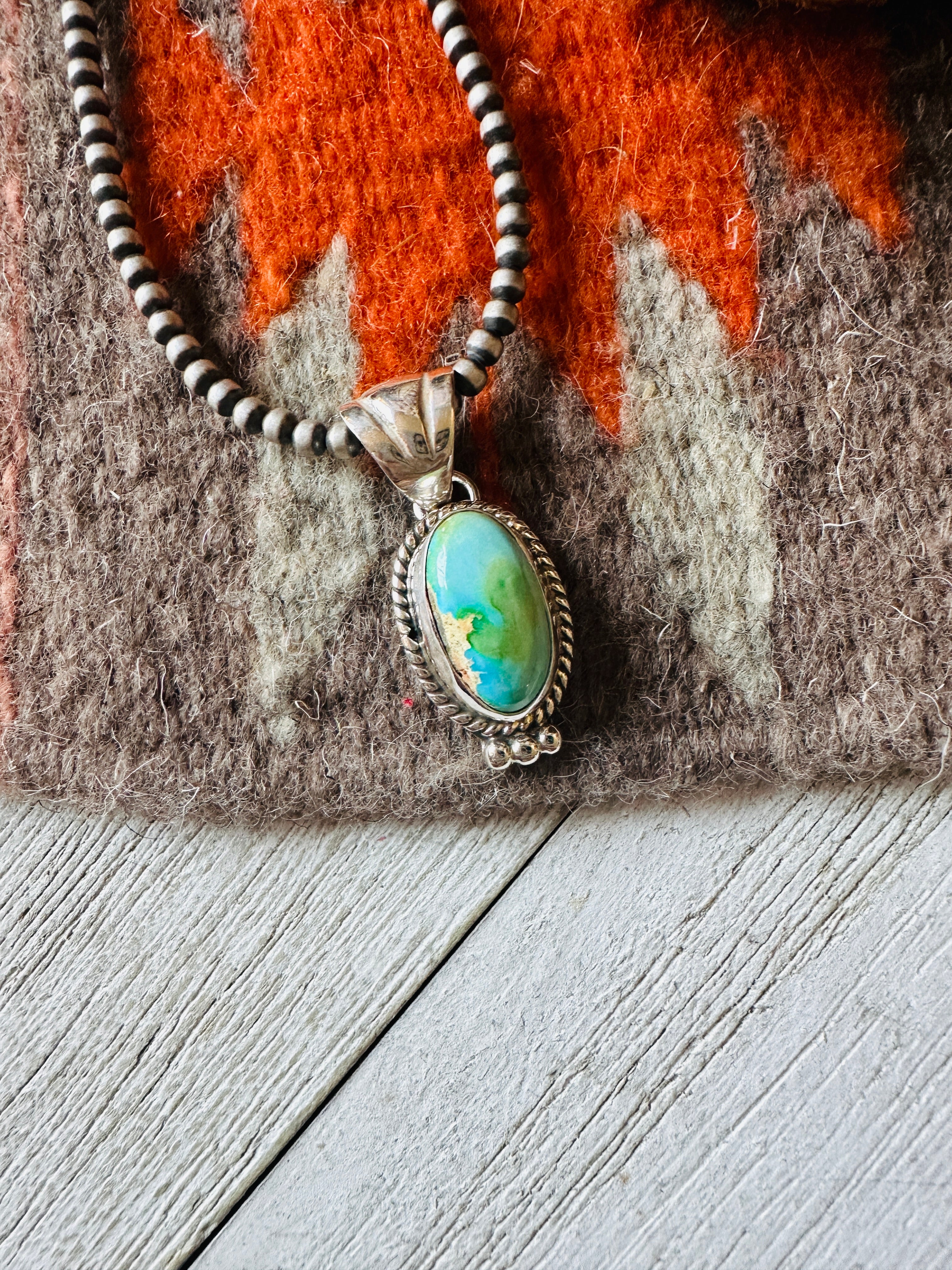 Navajo Carico Lake Turquoise and Sterling Silver Pendant