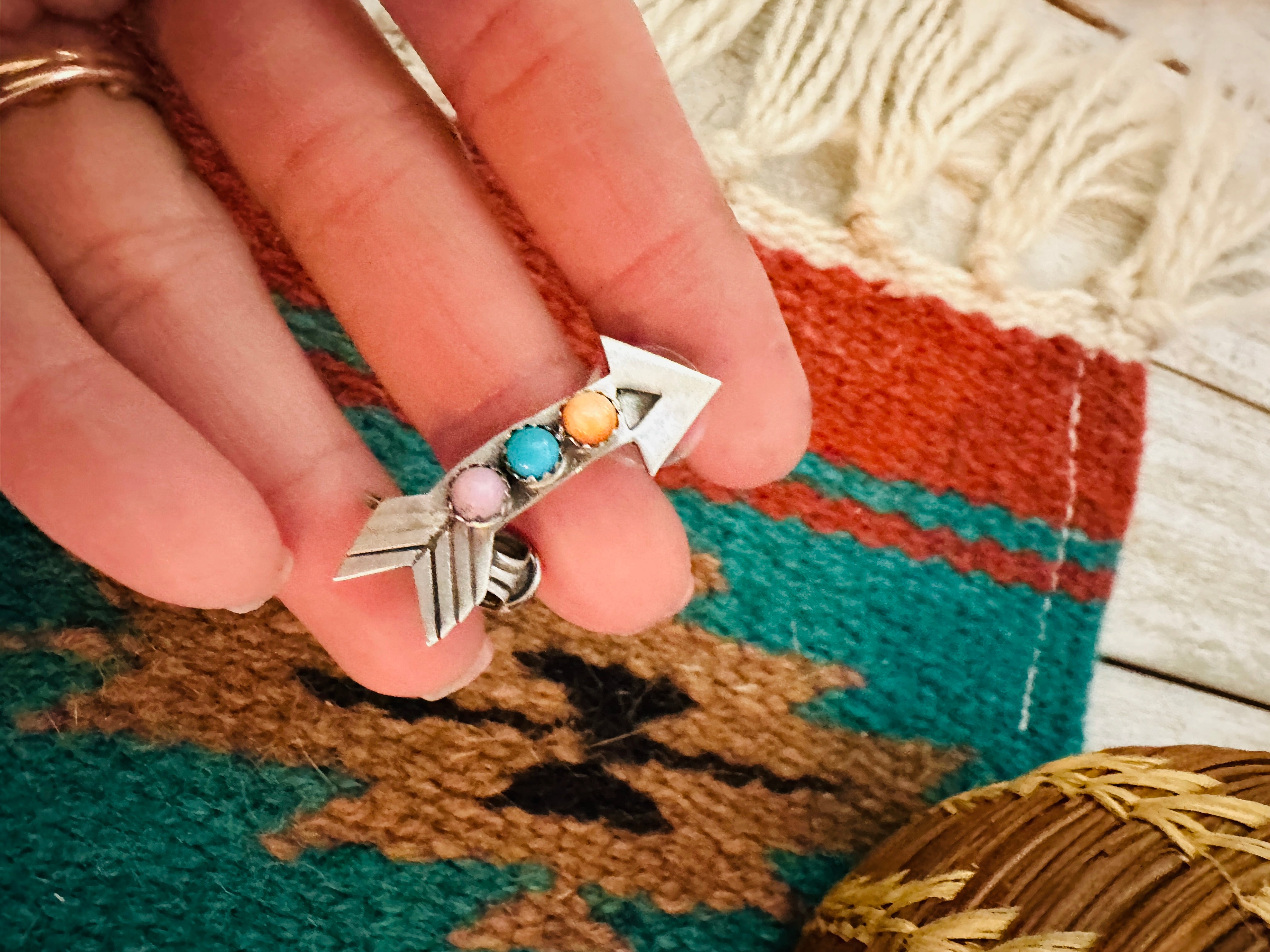 Navajo Multi Stone & Sterling Silver Arrow Earring