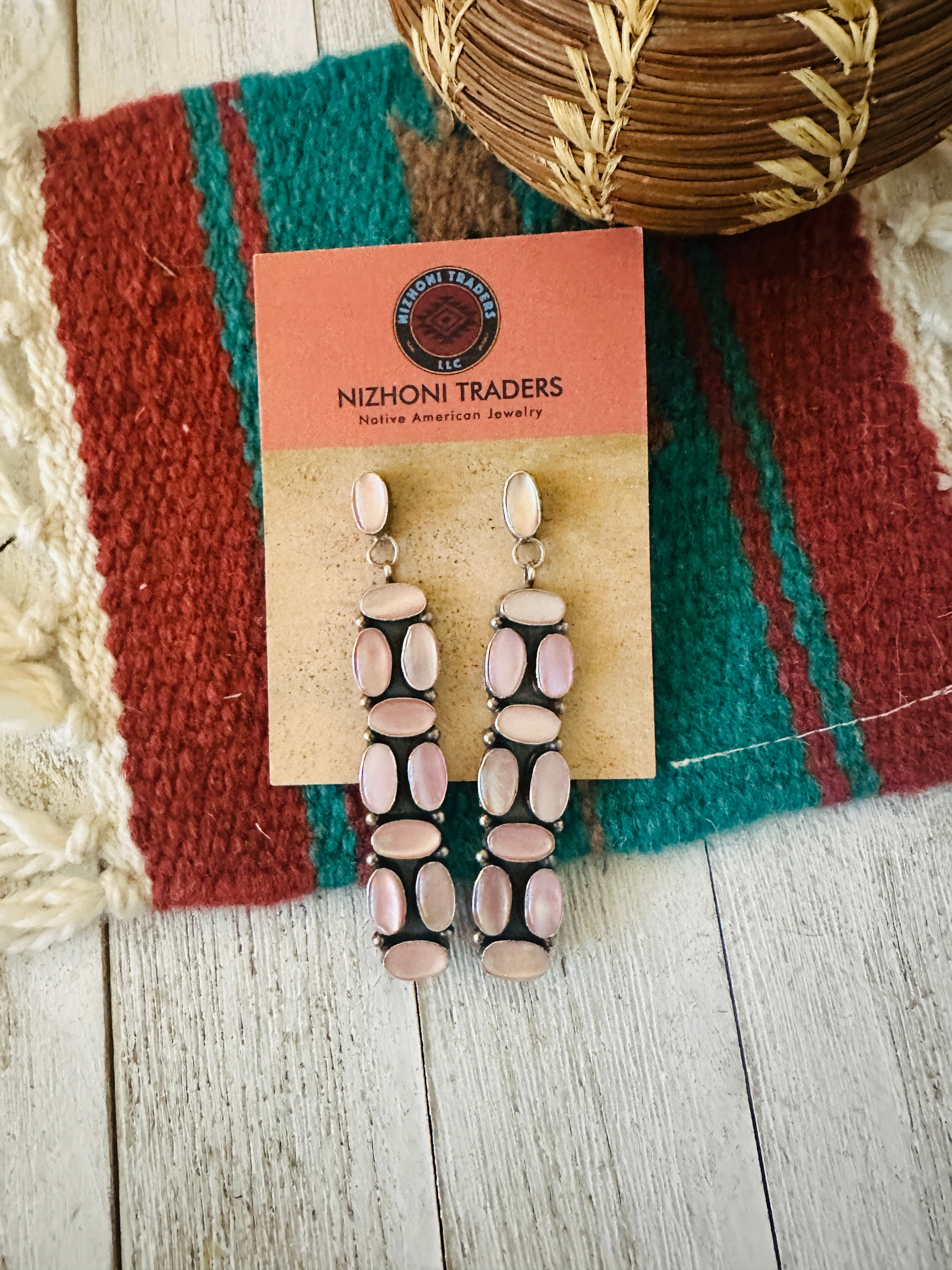 Navajo Mother of Pearl & Sterling Silver Dangle Earrings