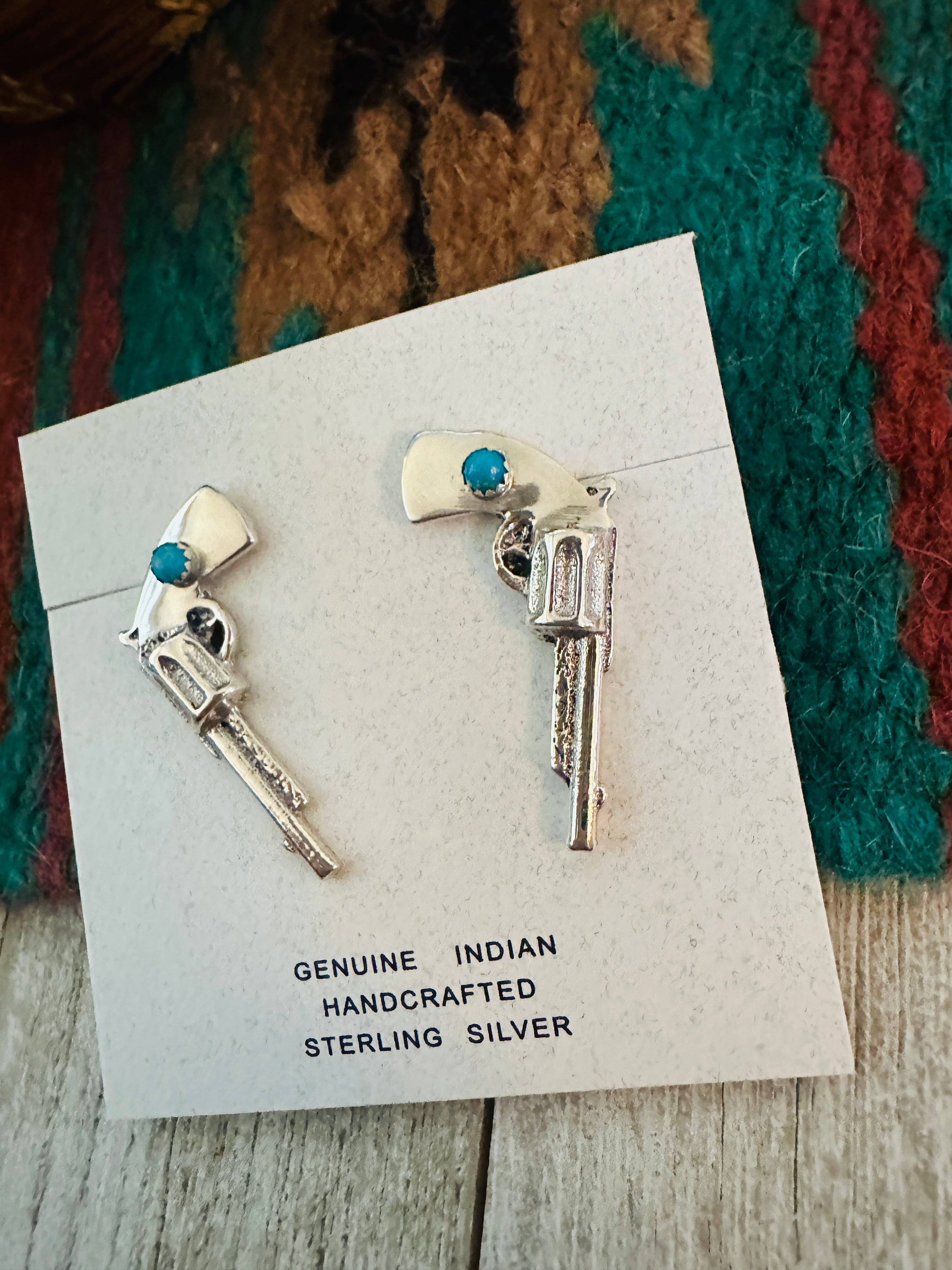 Navajo Turquoise And Sterling Silver Pistol Post Earrings