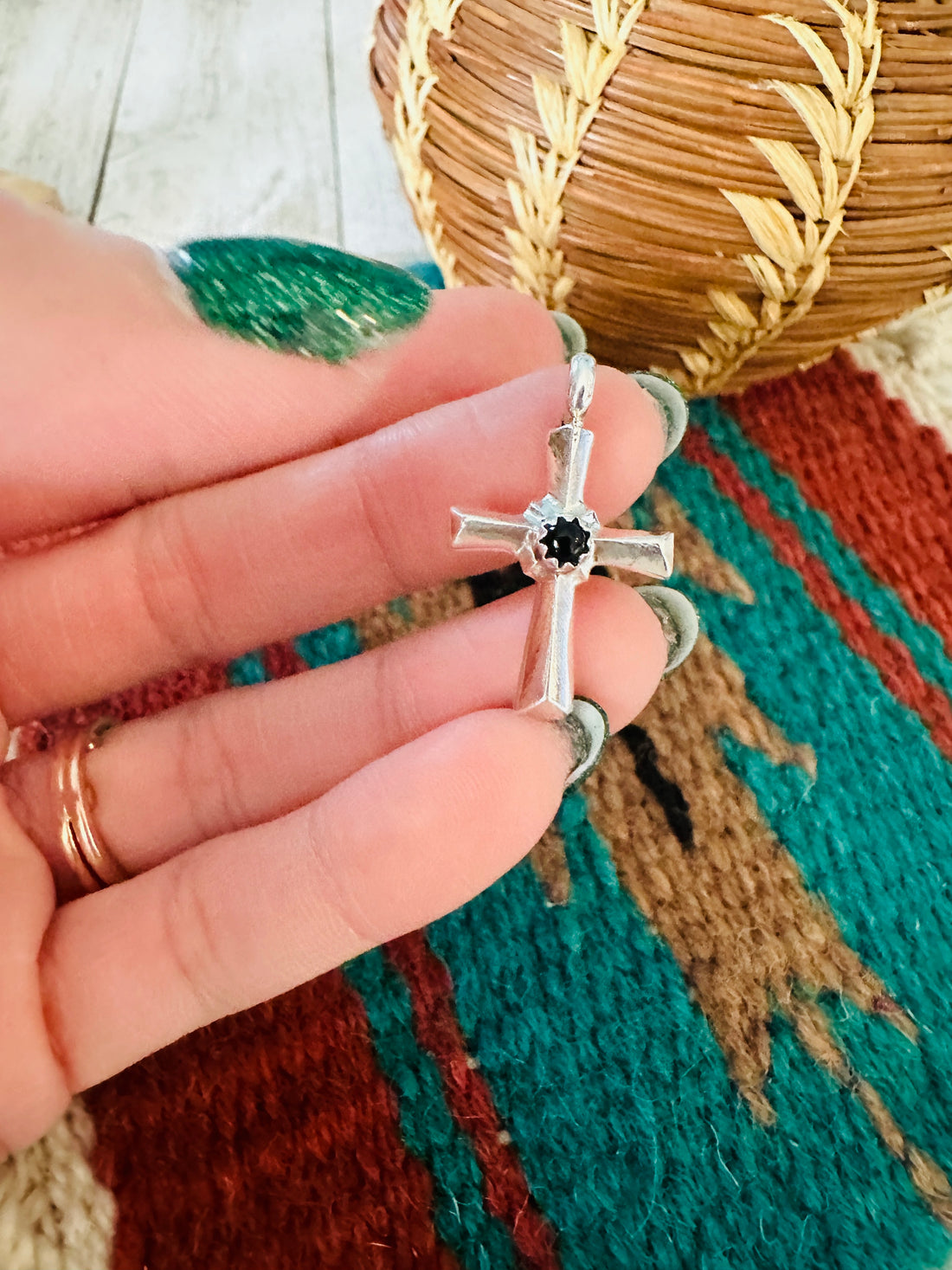 Handcrafted Black Onyx & Sterling Silver Cross Pendant CR29