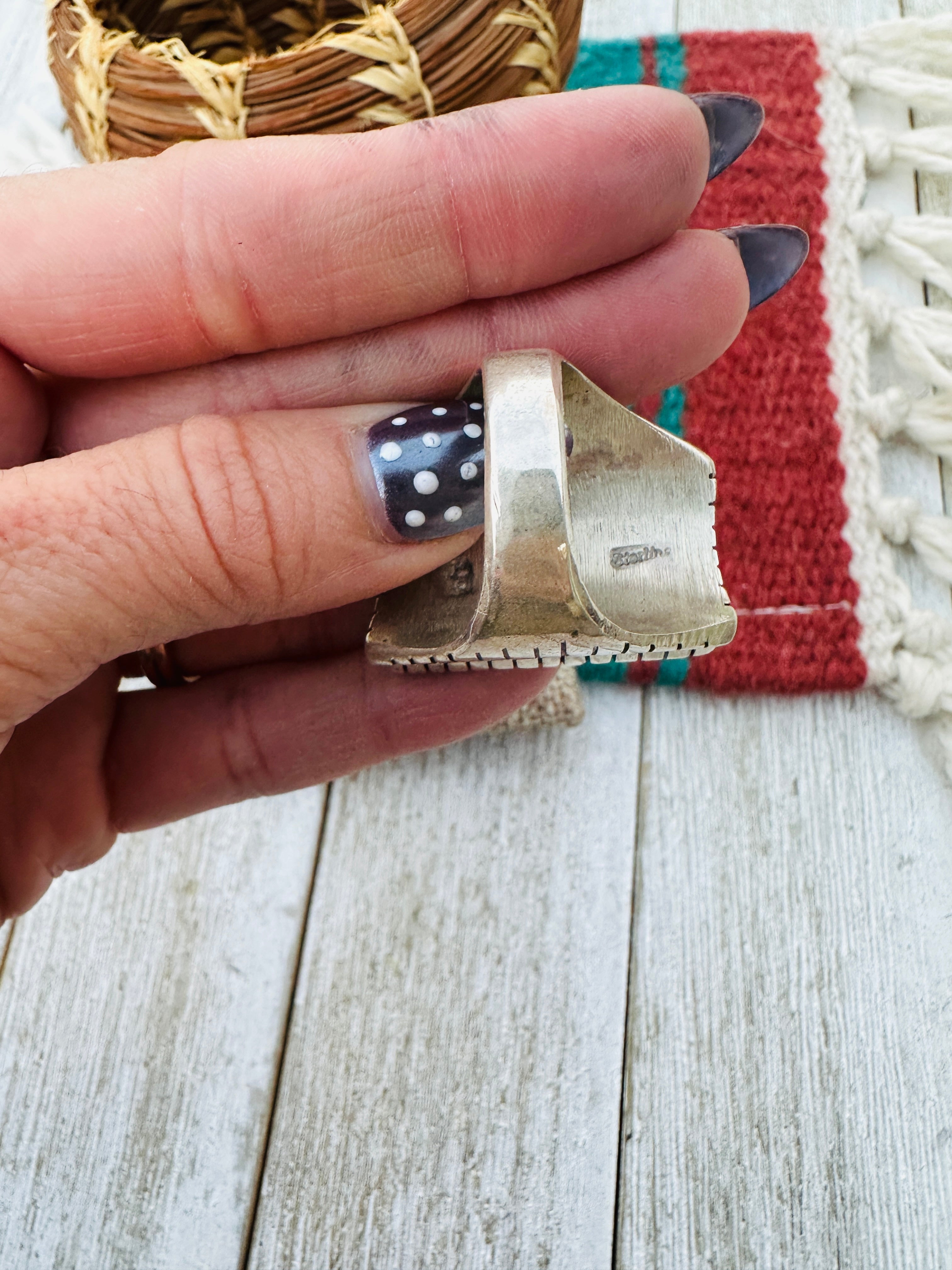 Old Pawn Navajo Sterling Silver & Multi Stone Inlay Ring Size 12.5