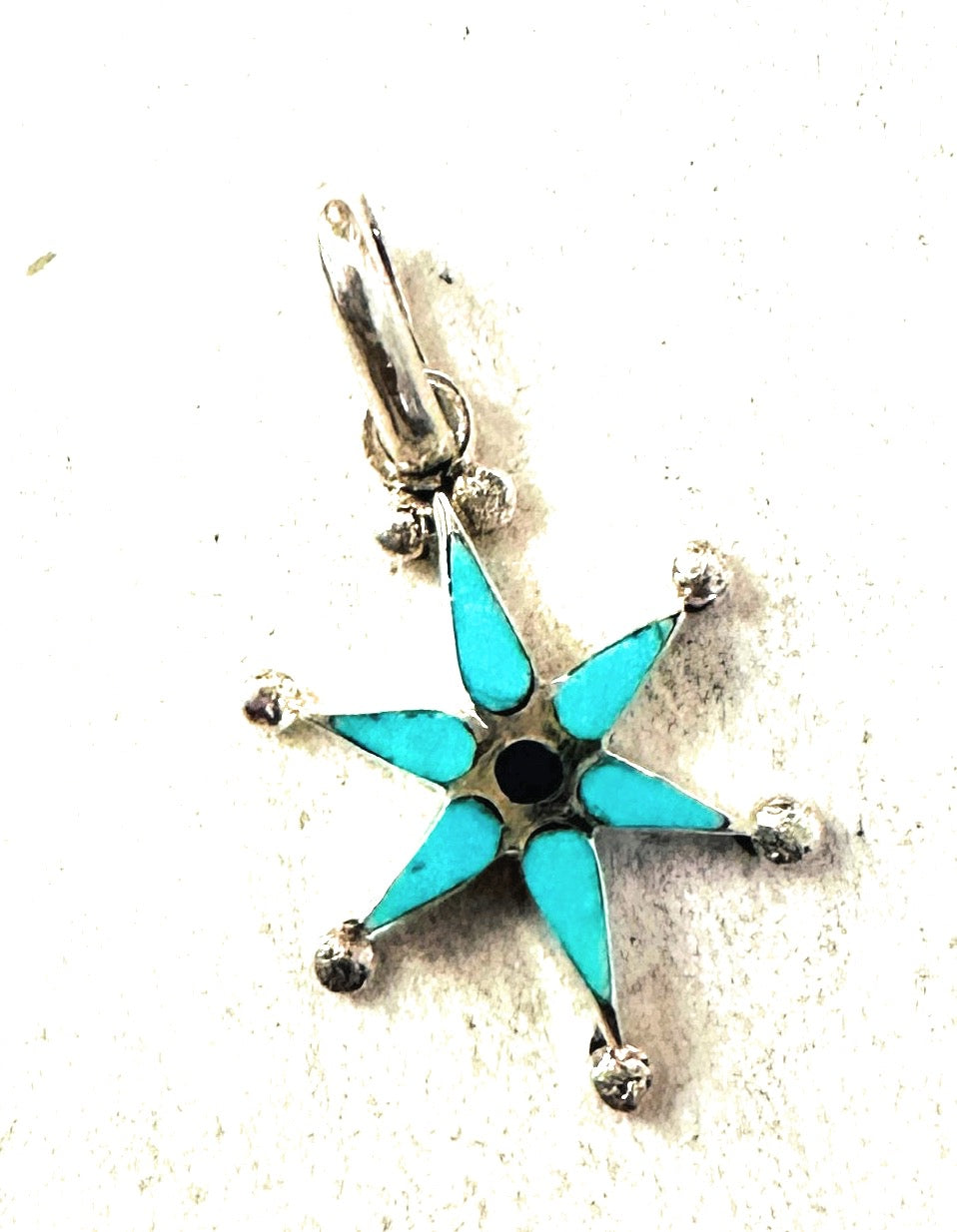 Zuni Sterling Silver, Turquoise & Lapis Mini Star Pendant Signed