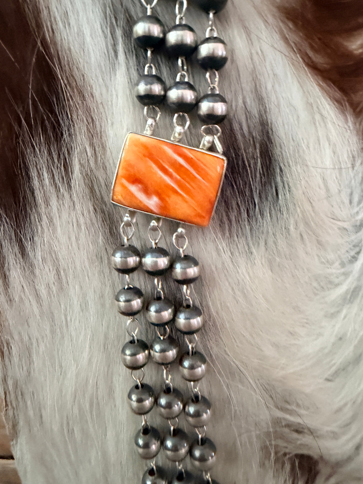Handcrafted Spiny Oyster & Sterling Silver Pearl Triple-Strand Beaded Necklace